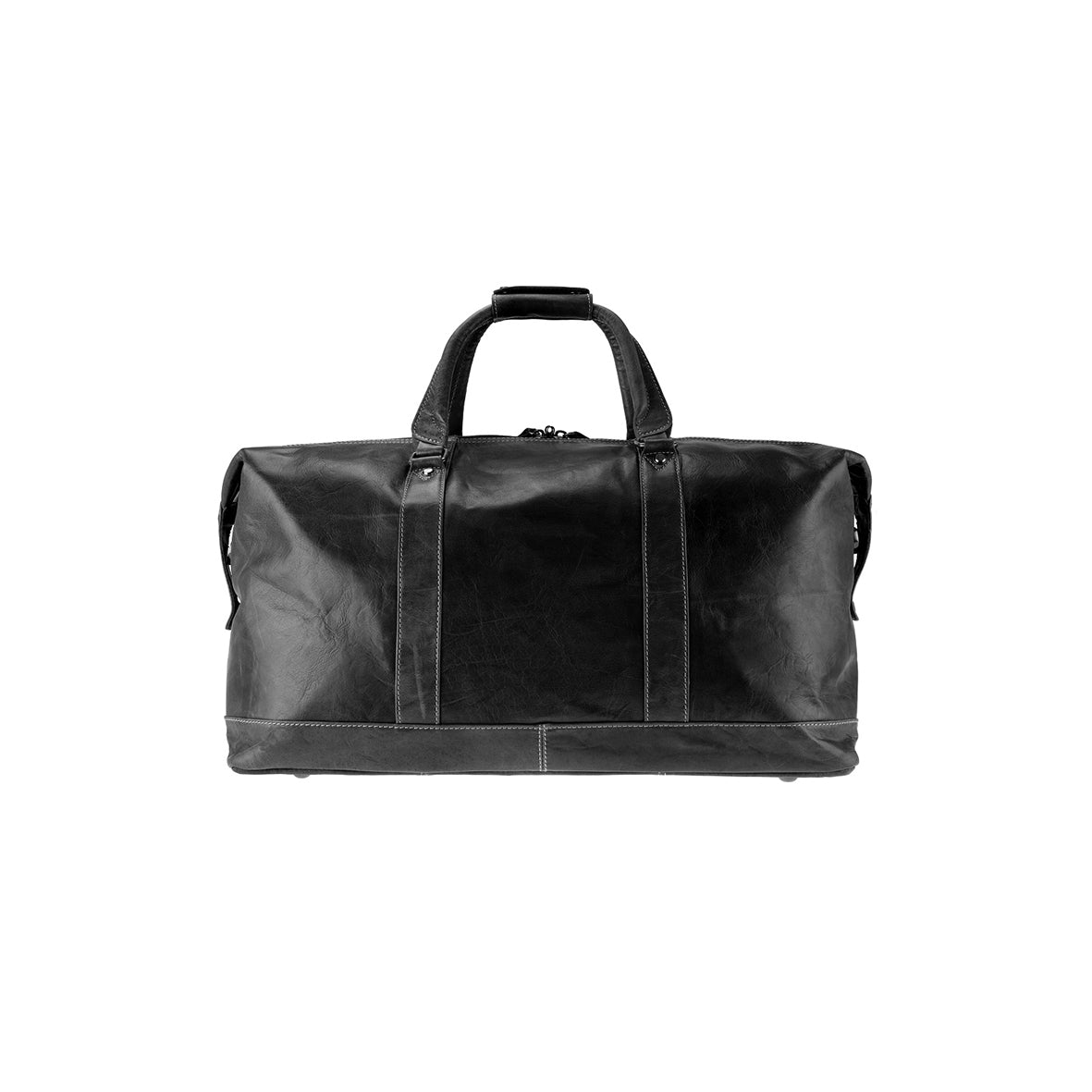 Die Reisetasche ALABAMA ist ein großer schwarzer Weekender mit glattem Lederfinish, zwei stabilen Griffen und Reißverschluss. Ihr strukturiertes Design hebt sich vom schlichten weißen Hintergrund ab und bietet Stil und Funktionalität für Ihre Reisen.