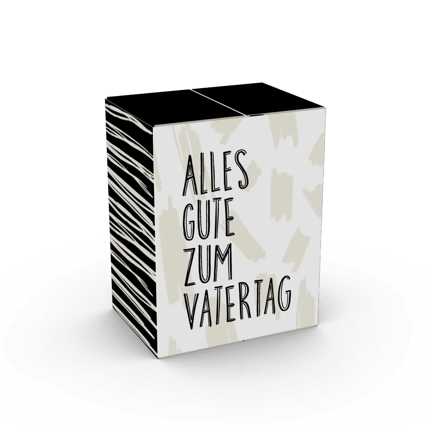 Eine Grußkarte mit „Alles Gute zum Vatertag“ und Streifendesign – perfekt passend zur Gin-Miniatur-Geschenkbox „BOAR GIN®“ als aufmerksames Vatertagsgeschenk.