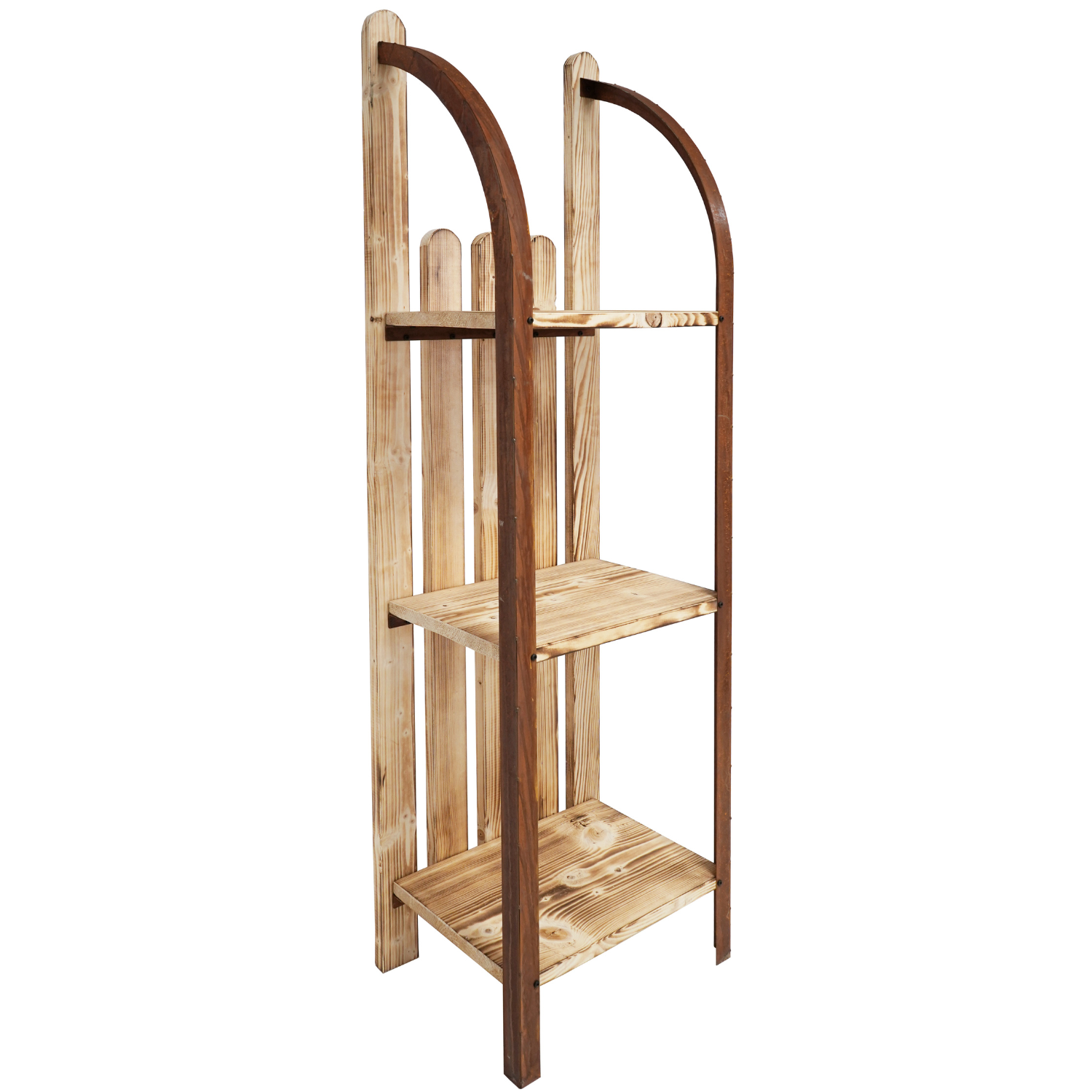 Leonos Schlittenregal aus angeflammtem Fichtenholz mit drei Böden.