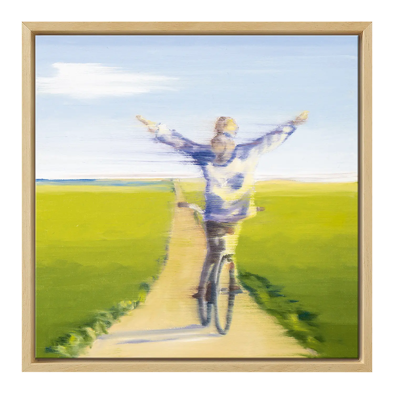 Eine Person radelt mit ausgestreckten Armen - perfekt für Glücksmoment 8 Wandbild.