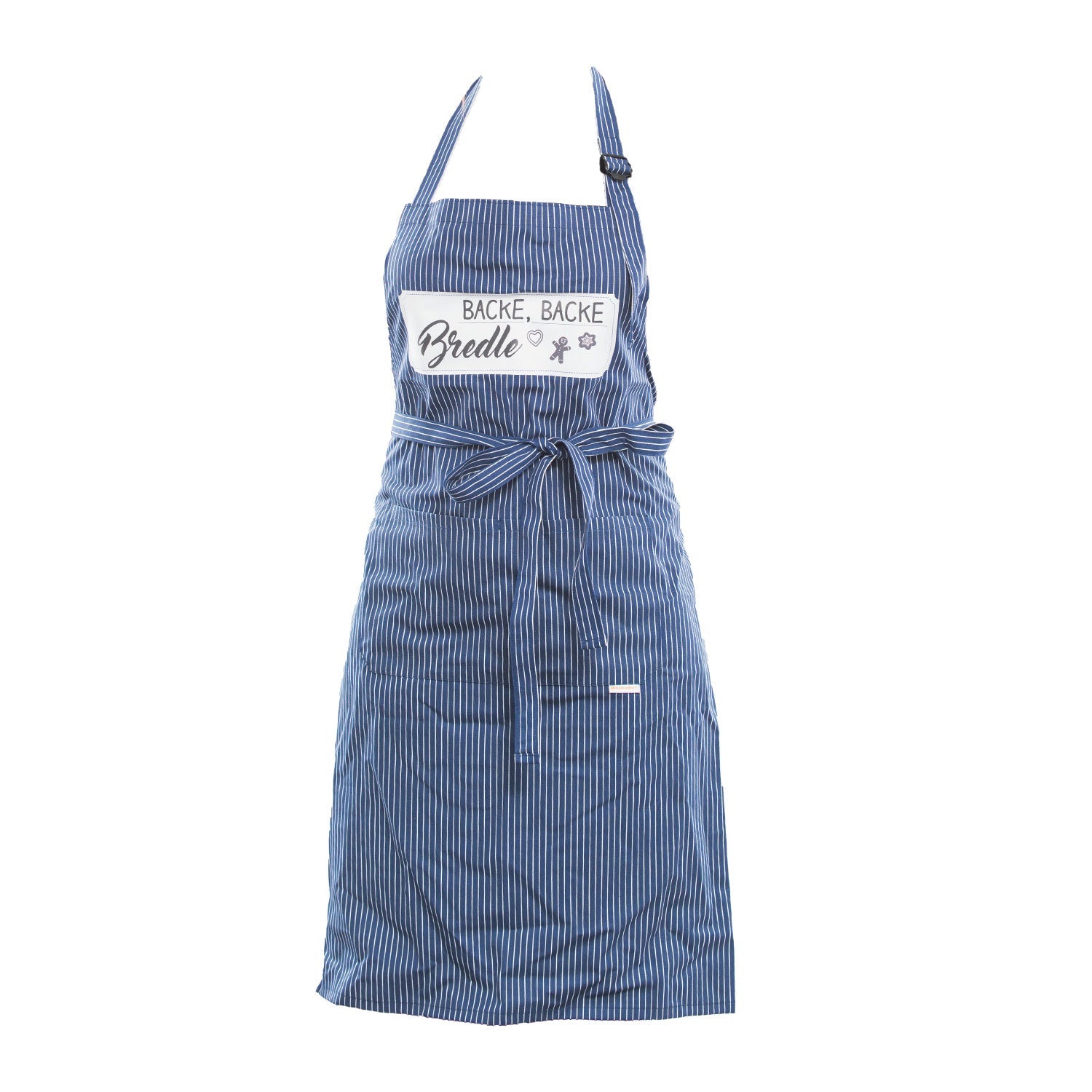 Blau-weiße Verstellbare Backschürze mit Taschen mit Backe, Backe Bredele.
