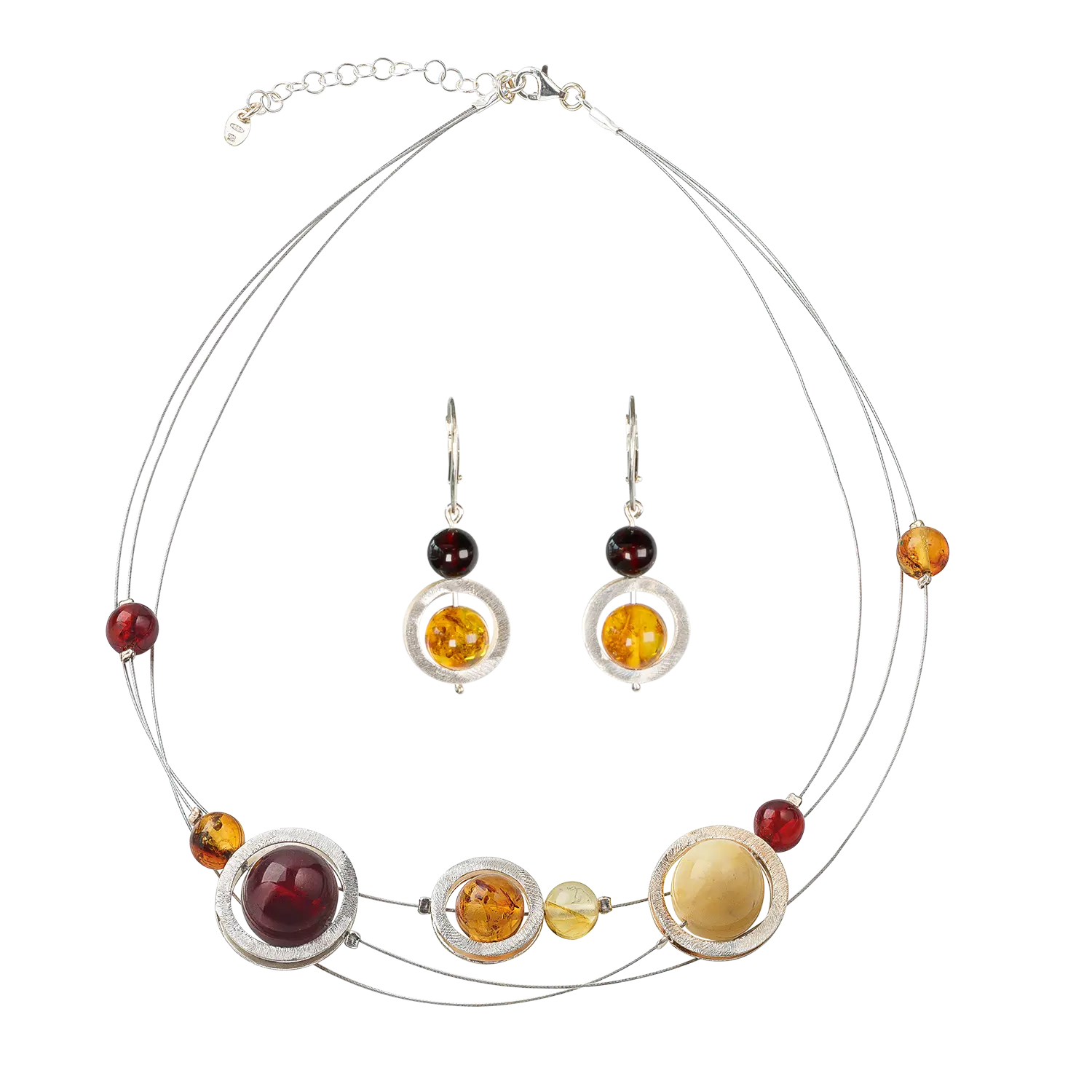 Ars mundi Schmuckset "Sonne, Mond und Sterne": 925er Silberohrringe und Kette.