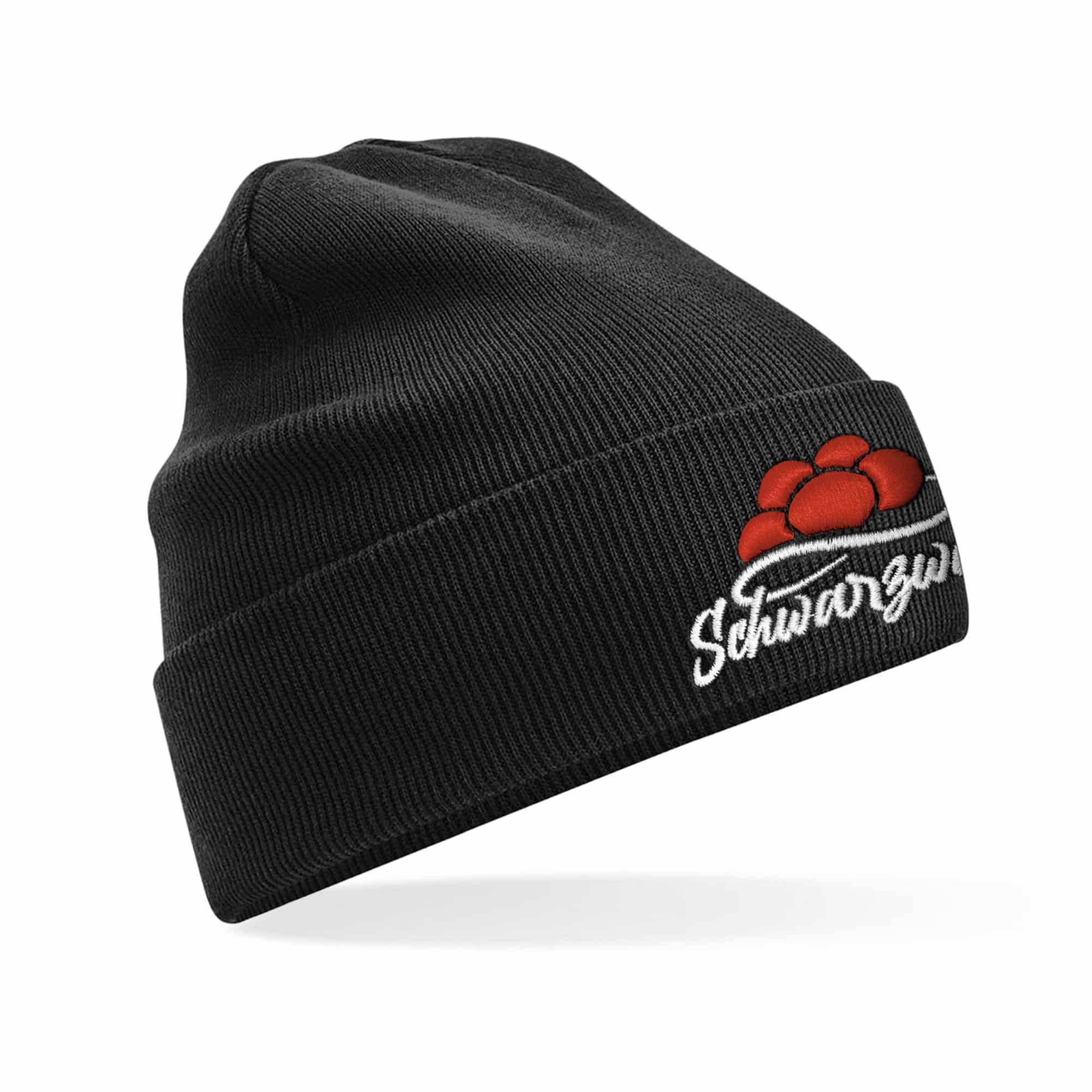 Schwarze Strickmütze "Bollenhut" 