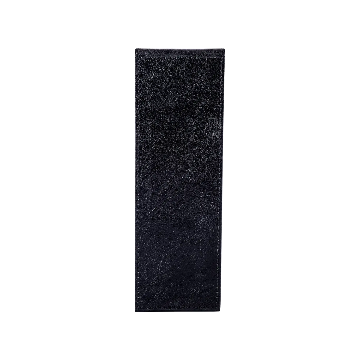 Ein schwarzes Brillenetui "GLUST" steht aufrecht vor einem weißen Hintergrund.