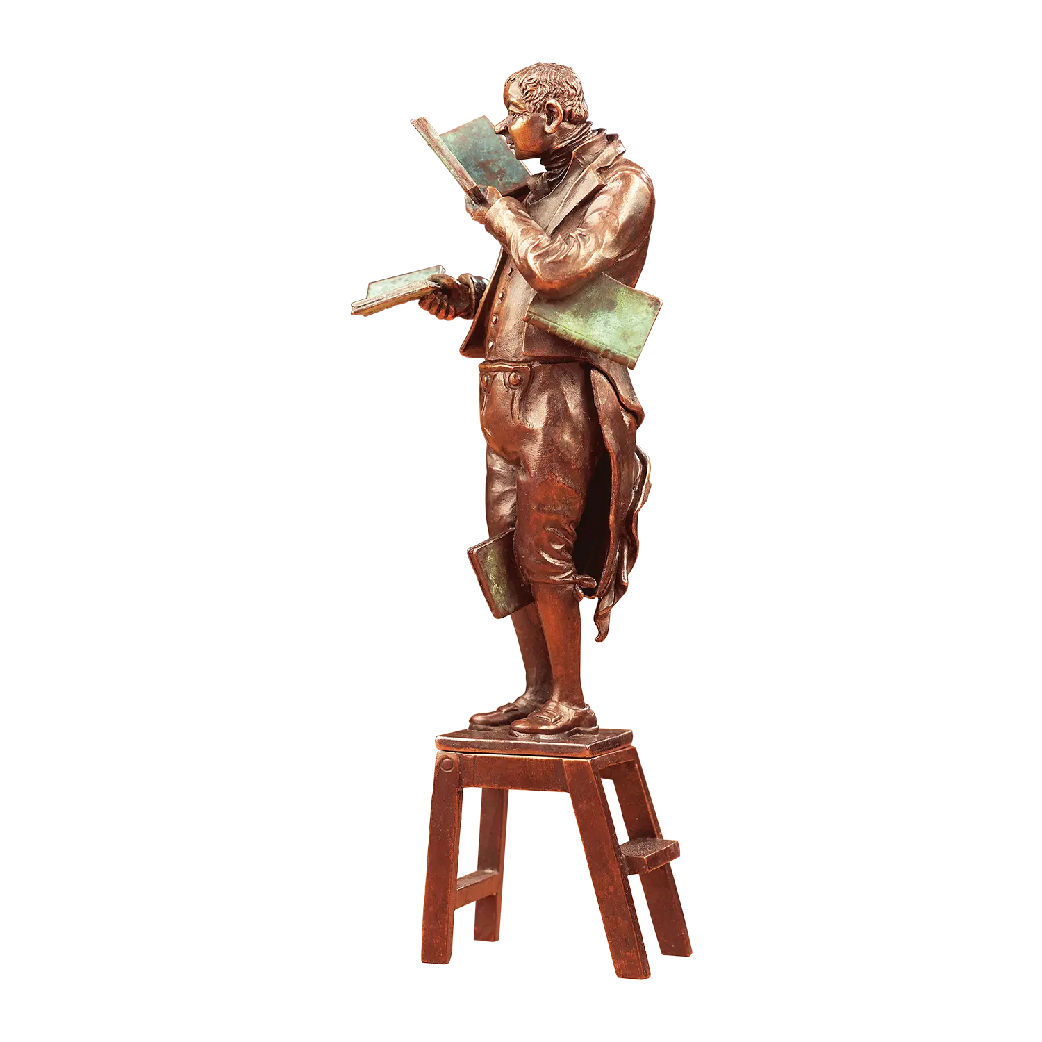 Ars mundi Skulptur "Der Bücherwurm" in Metallguss, bronzefarben, handgefertigt