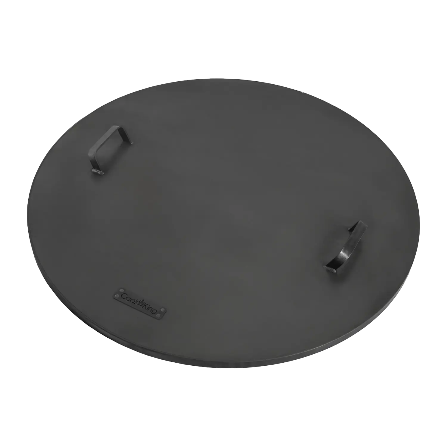 Deckel für Feuerschale mit Rand und zwei Griffen auf weißem Hintergrund.