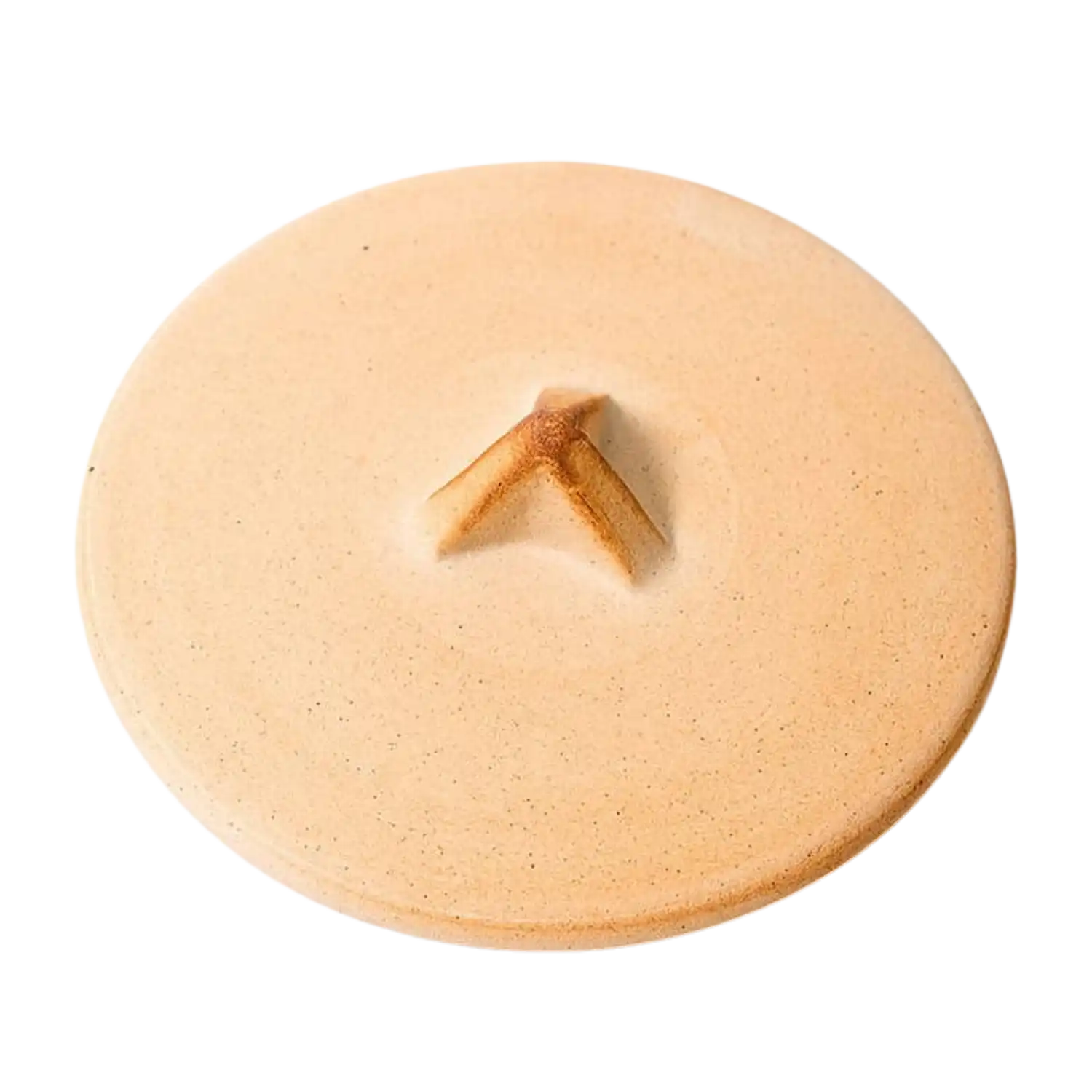 Runder hellbrauner SCHMELZFEUER® INDOOR CERANATUR® Deckel mit kleinem Mittelgriff.