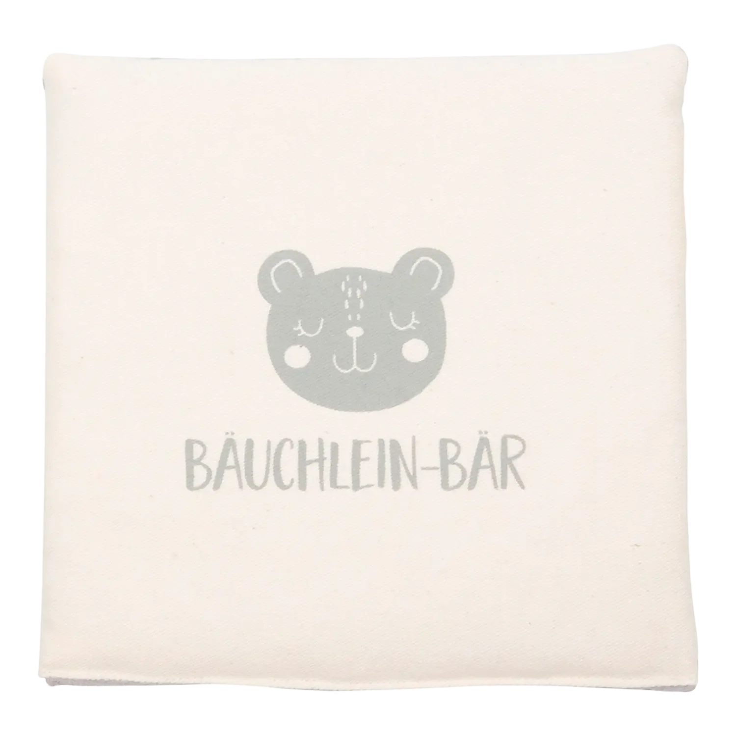 Cremefarbener Stoff mit grauem Bärengesicht: Set Kinder Duftkissen Schnupf-Häschen + Bäuchlein-Bär