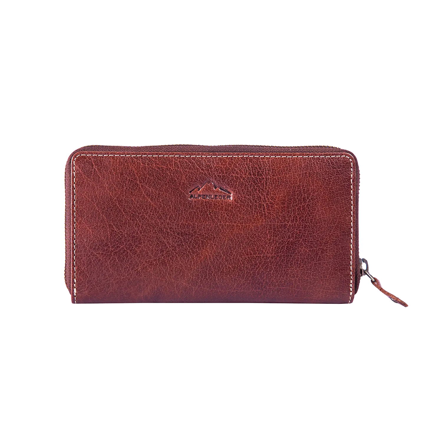 Brauner Damengeldbeutel EDELWEISS aus Büffelleder mit RFID-Schutz.