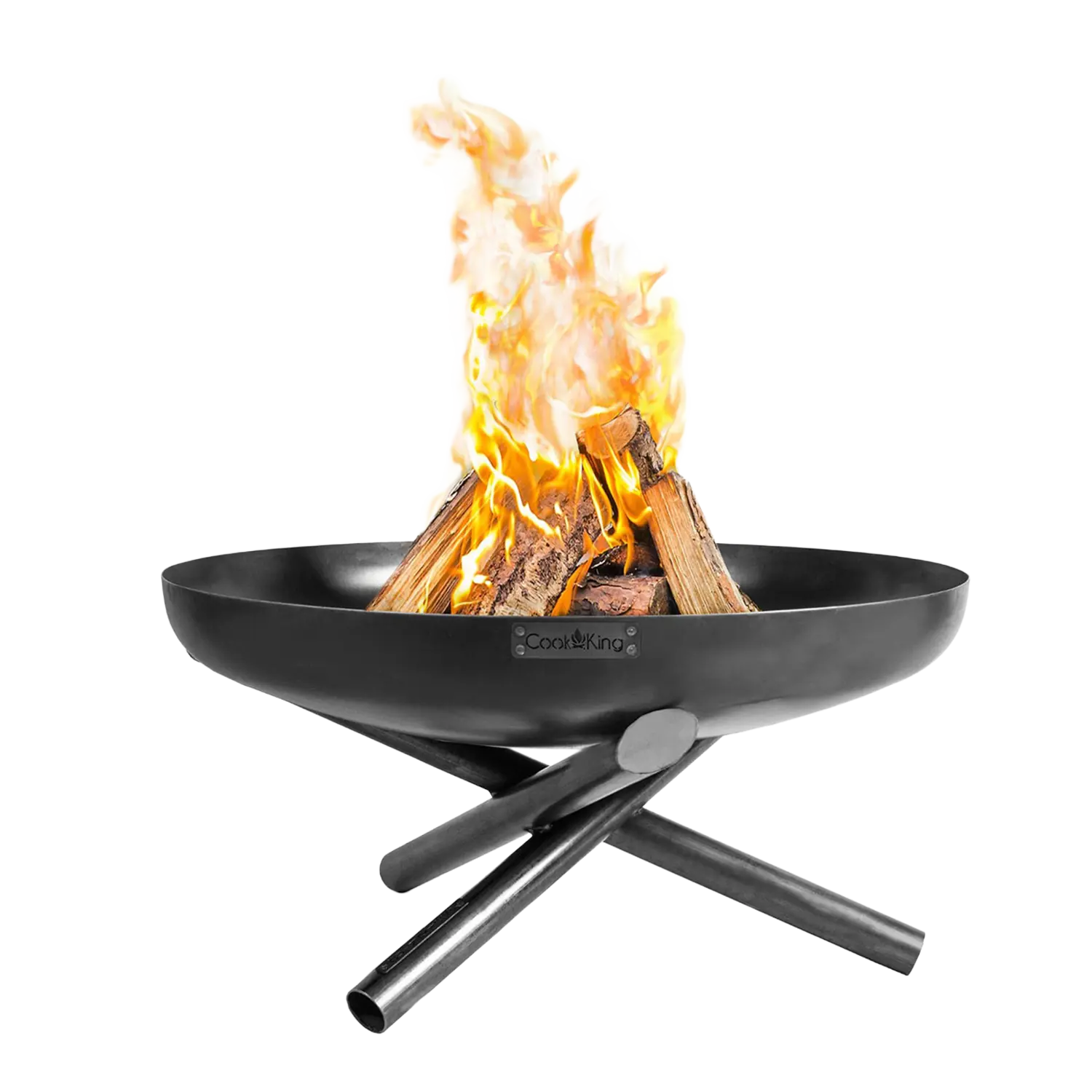 Die Feuerschale Idaho: eine moderne schwarze Feuerstelle mit hellen Flammen.