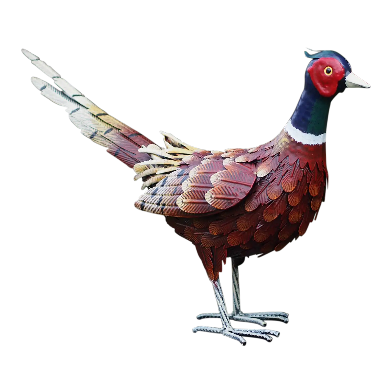 Gartenfigur Fasan - bunte, handgefertigte Deko mit langem Schweif.