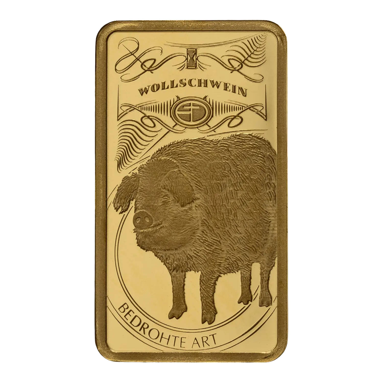 Goldbarren Bedrohte Tierarten Wollschwein mit Feingold-Prägung.