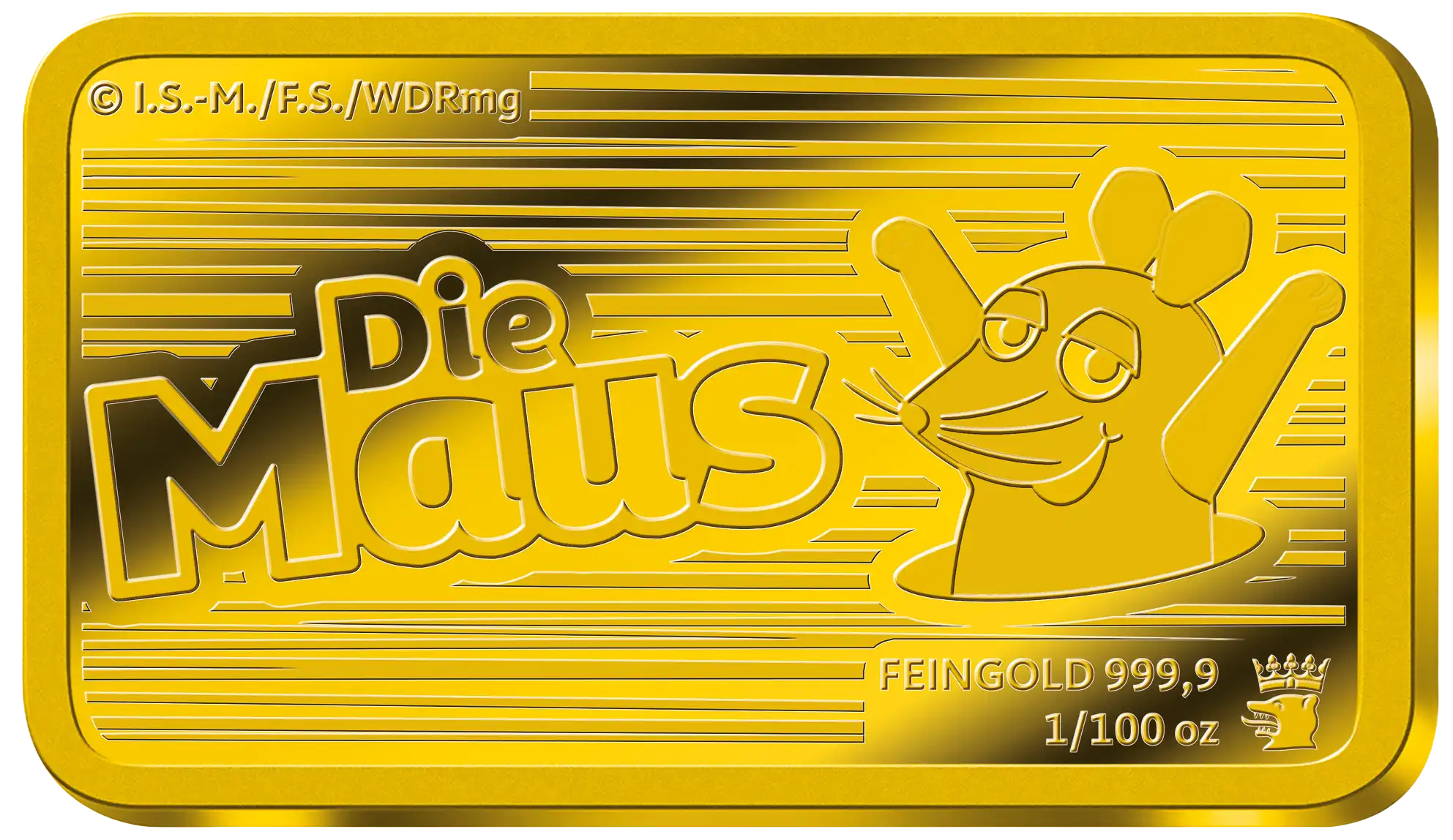 Goldbarren für Kinder - Die Maus mit Text, feinen Linien und Cartoon-Maus.