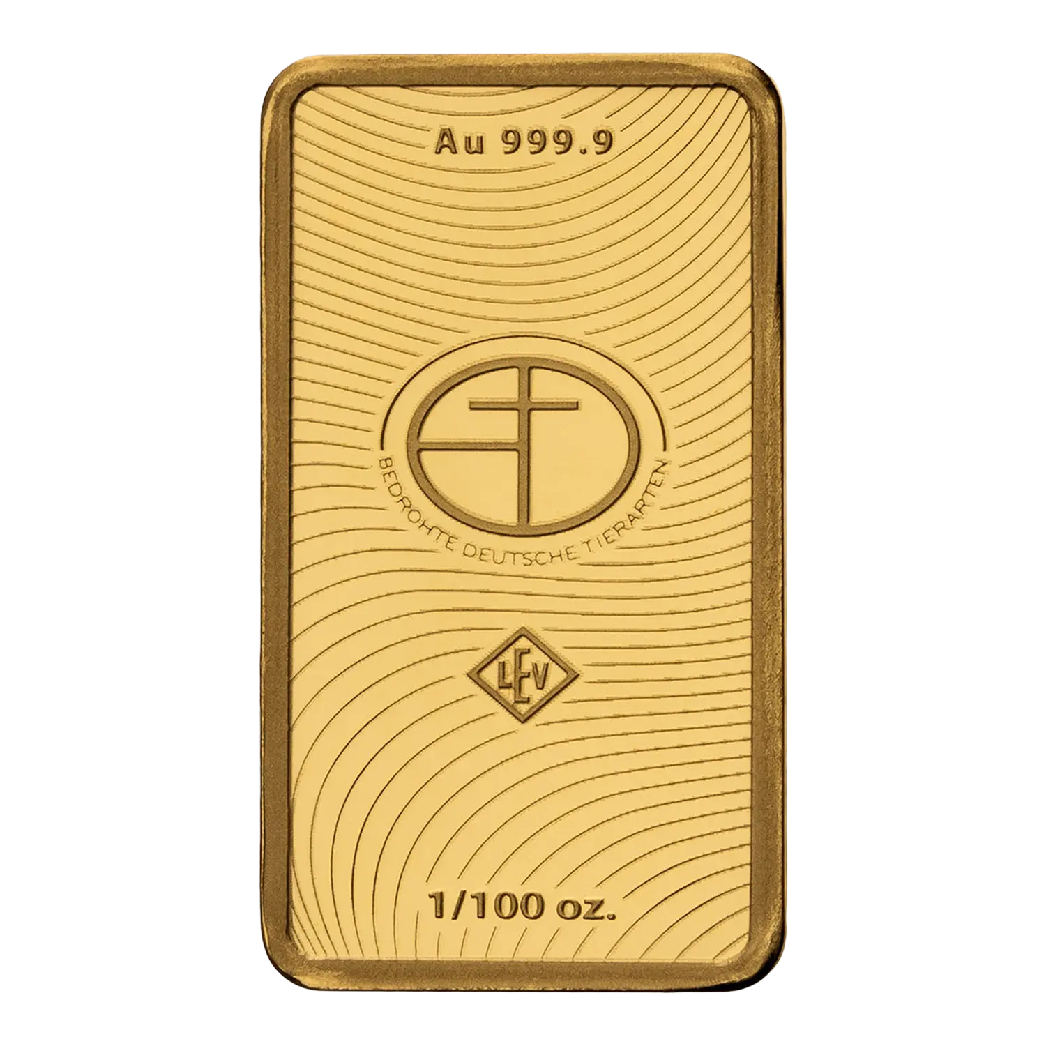 Ein Goldbarren Bedrohte Tierarten Wollschwein mit Inschriften und Wellenlinien.