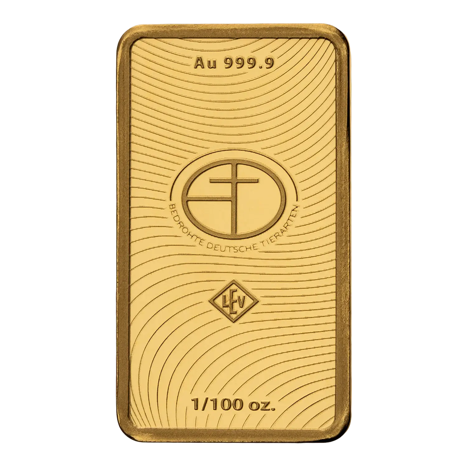 Eine Goldbarren Bedrohte Tierarten Feldlerche mit Feingold 999 und 1/100 Unze.