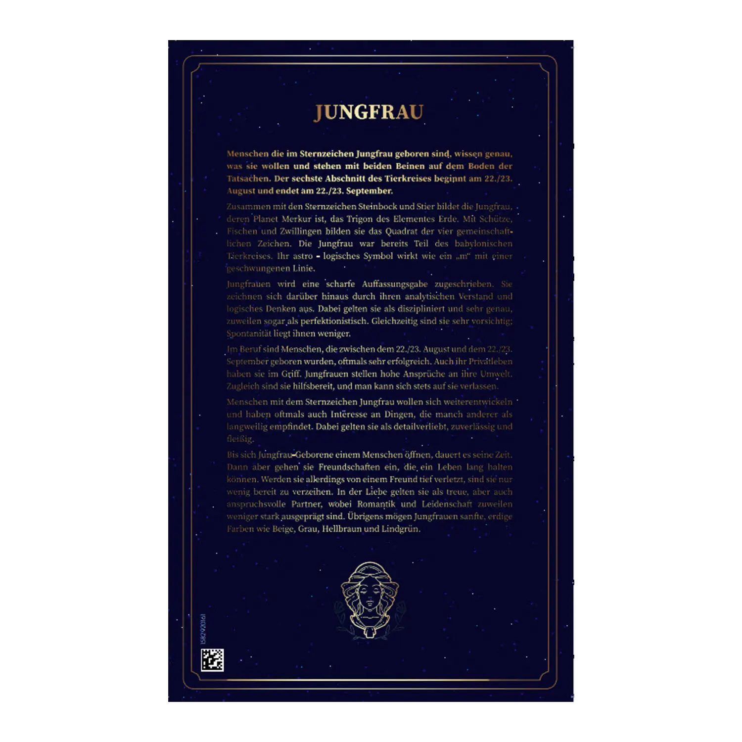 Goldbarren Sternzeichen Jungfrau mit deutschem Text auf sternigem Hintergrund.
