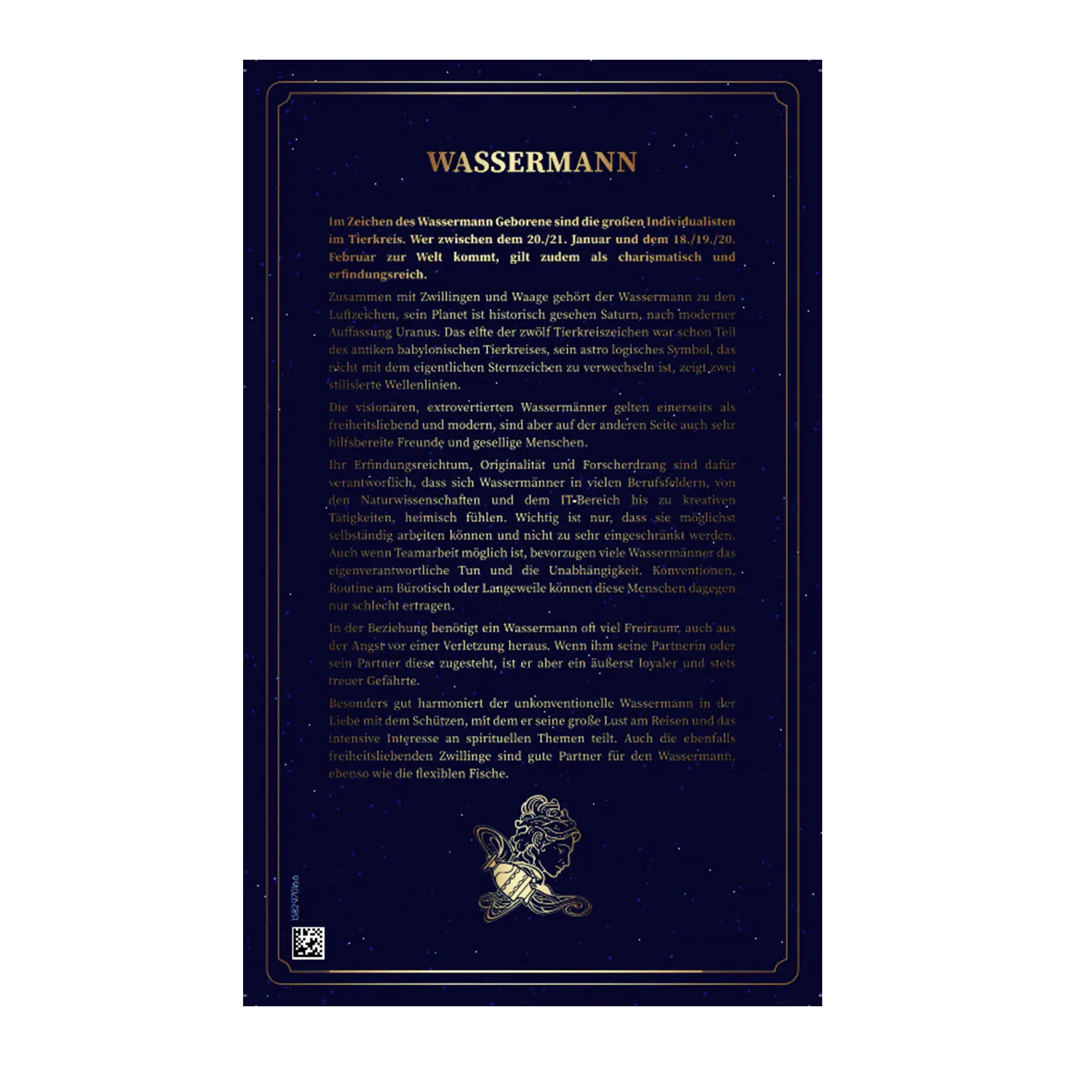 Dunkelblaues Goldbarren Sternzeichen Wassermann Poster mit goldenen Akzenten.