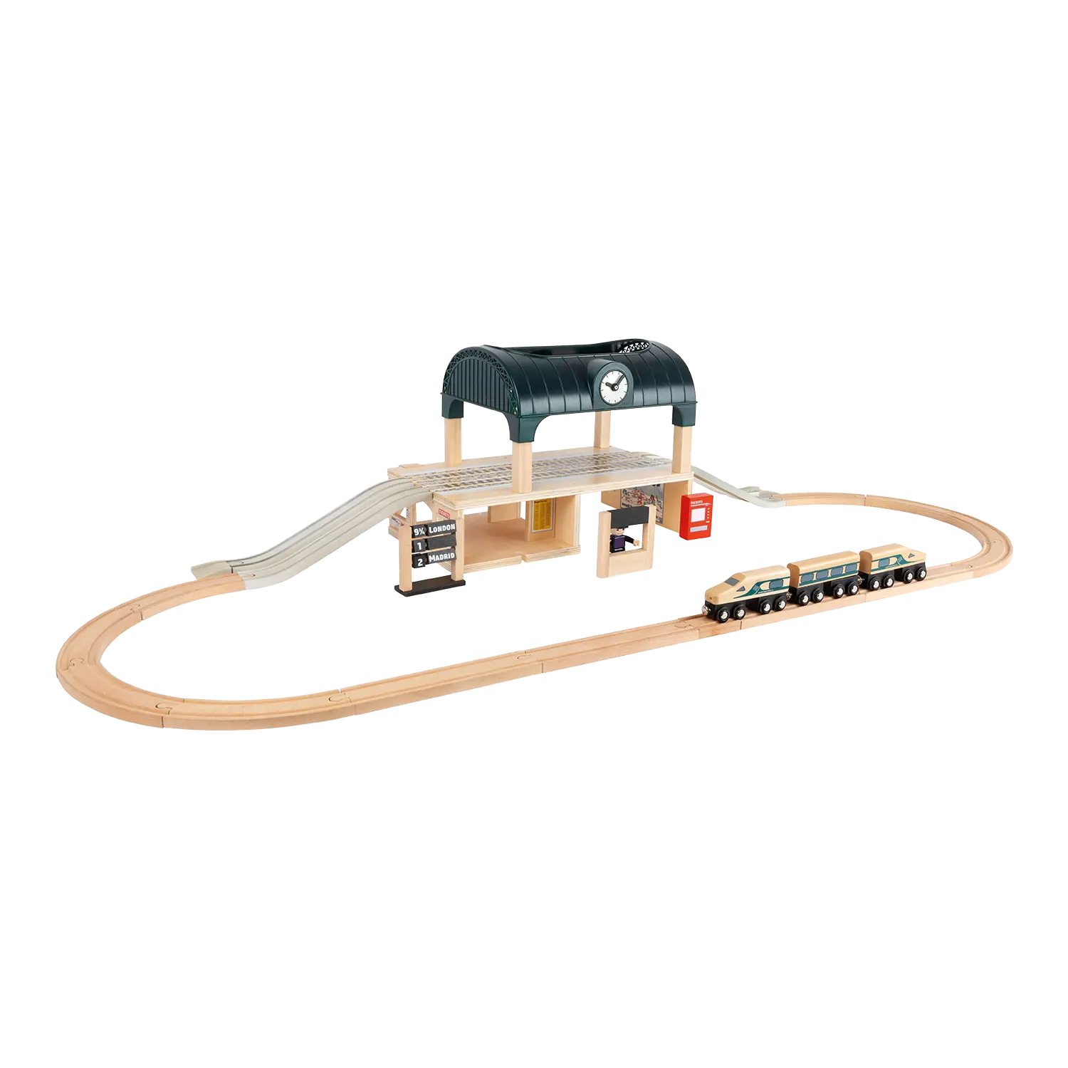 Bahnhof mit Zubehör aus Holz: Holzspielzeug-Set mit Schienen und Station
