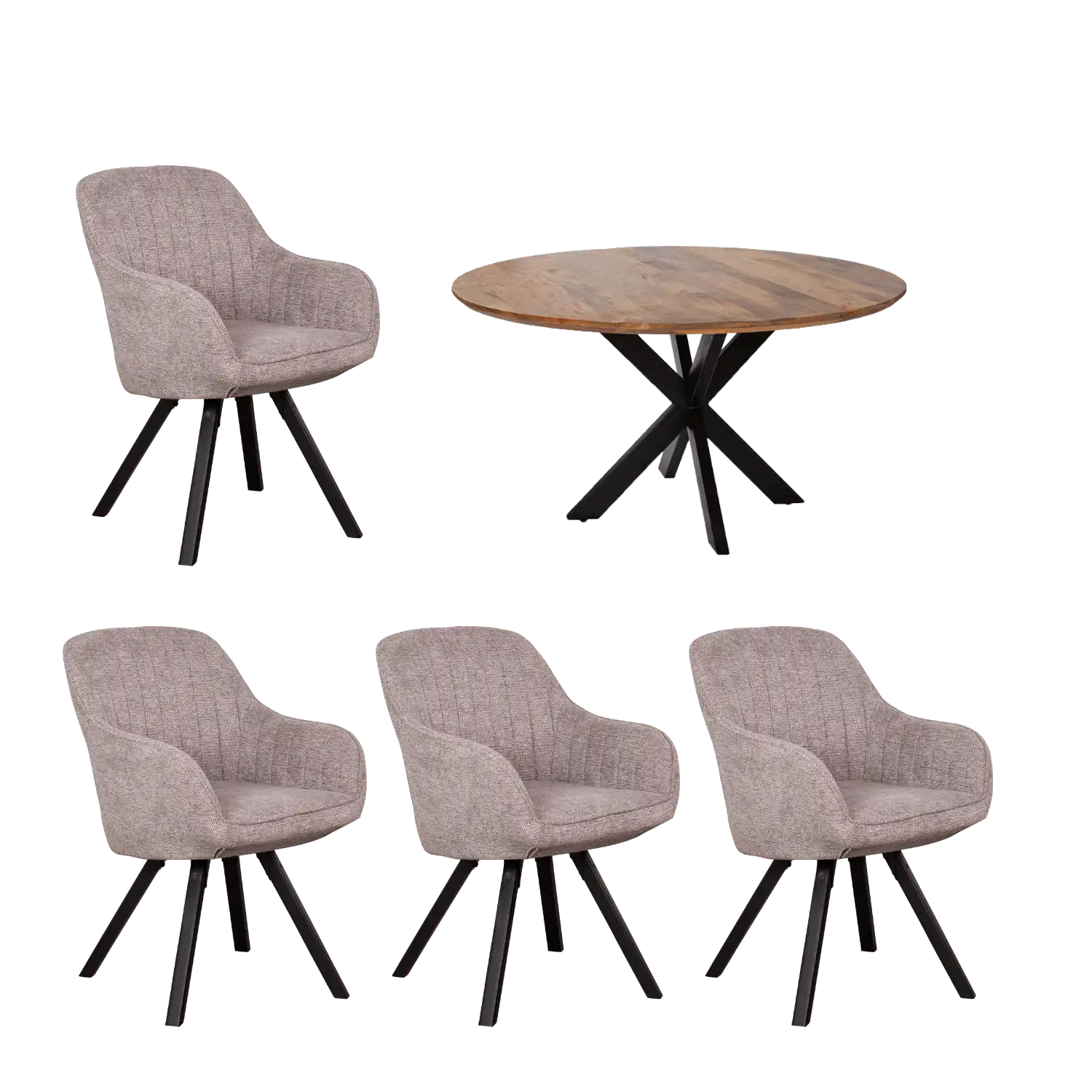 Massivholz Essgruppe Matera Avola: Tisch Sessel in Grau.