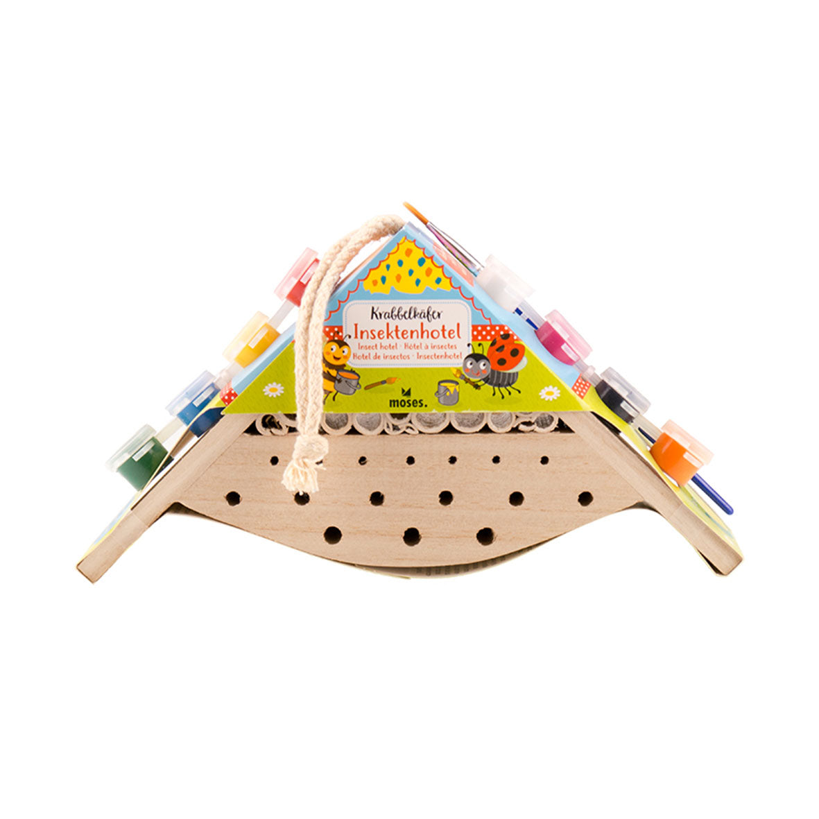 Das Krabbelkäfer Insektenhotel – zum Bemalen ist aus Holz.