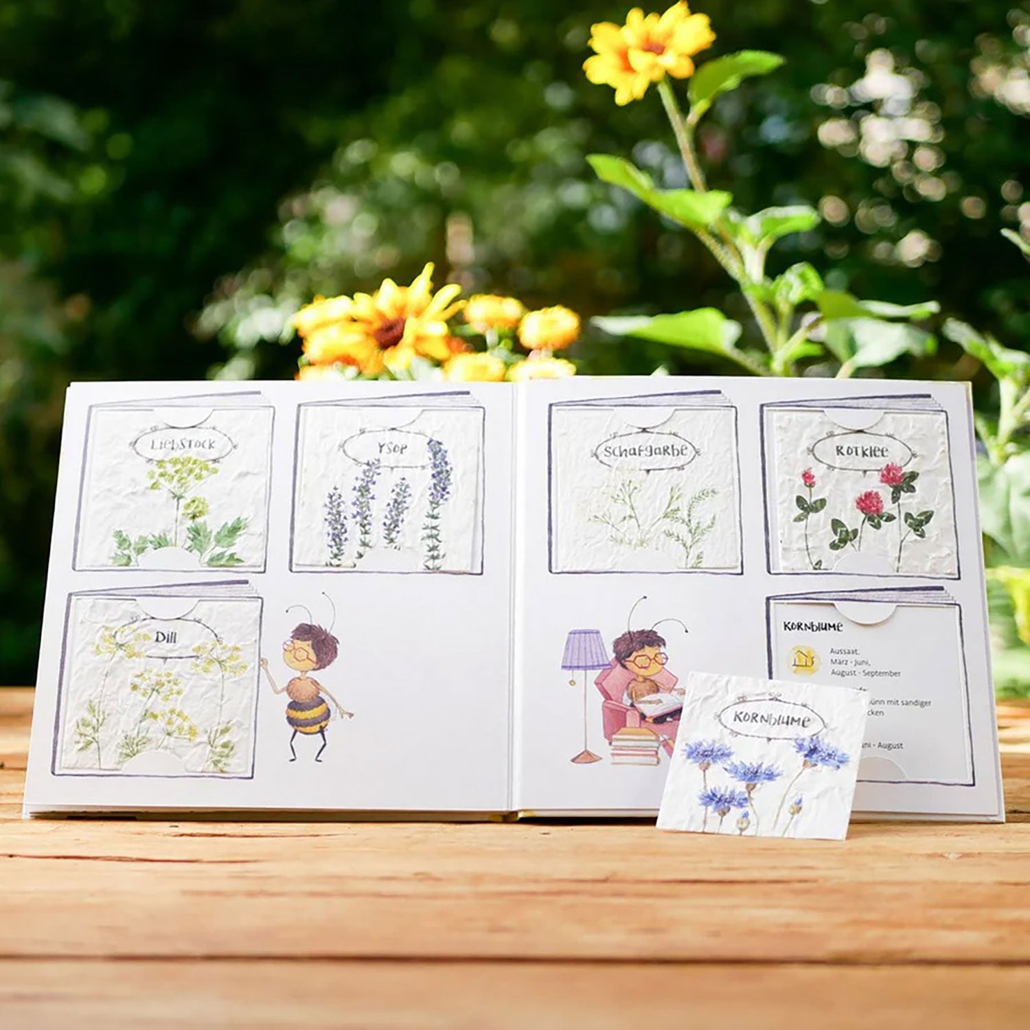 Kinderbuch Emi Brillenbiene mit 6 einpflanzbaren Samenpapieren