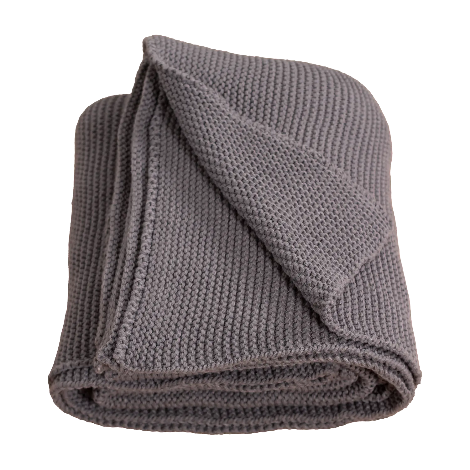 Graue Kuscheldecke Gartenofen Delaware, stilvoll präsentiert auf Weiß.