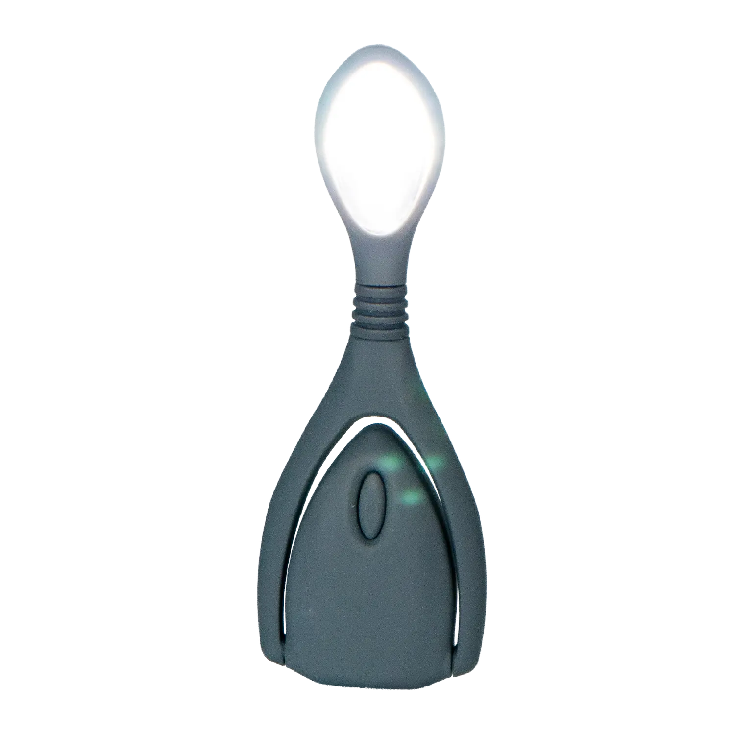 Eine graue, moderne USB-Leselampe fürs Bett mit Akku strahlt helles weißes Licht aus.