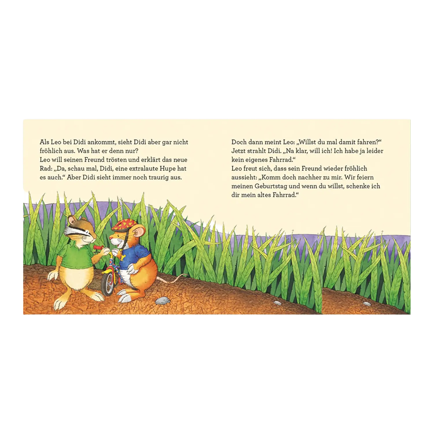 Zwei Zeichentrickmäuse unterhalten sich über ein kaputtes Fahrrad - eine Geschichte wie die von Leo Lausemaus.