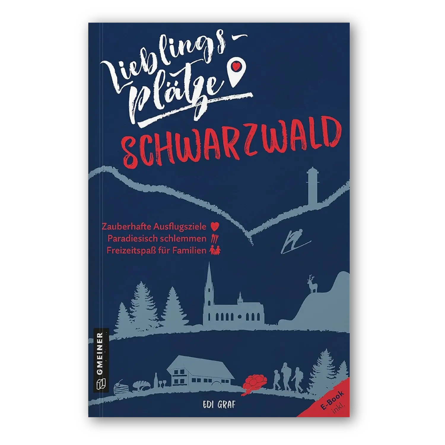 Buchdeckel: Lieblingsplätze Schwarzwald mit illustrierten Wäldern und Geheimtipps.