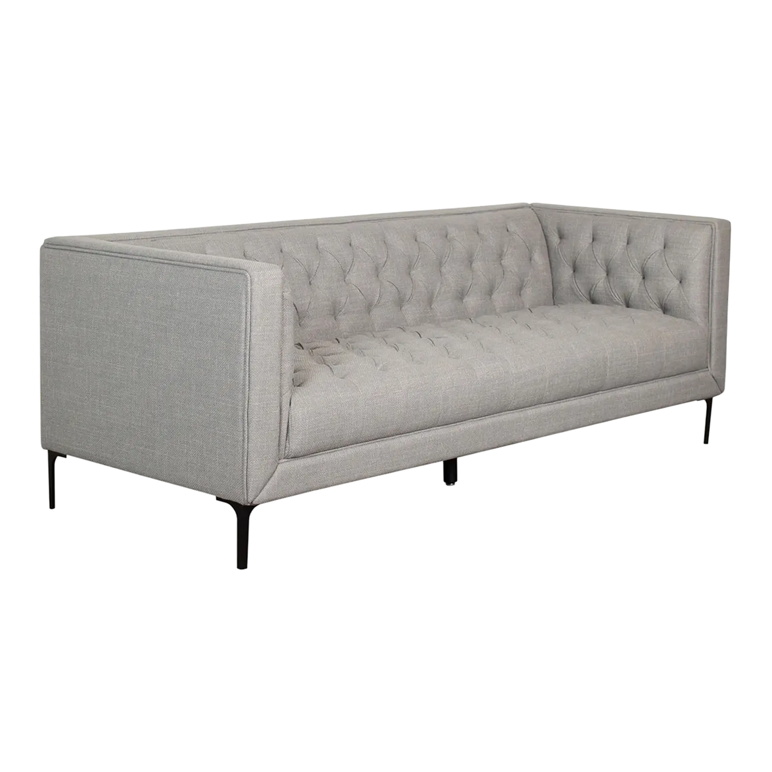 Hellgraues Lounge-Sofa Troia mit modernem Tufting-Design und schwarzen Beinen.