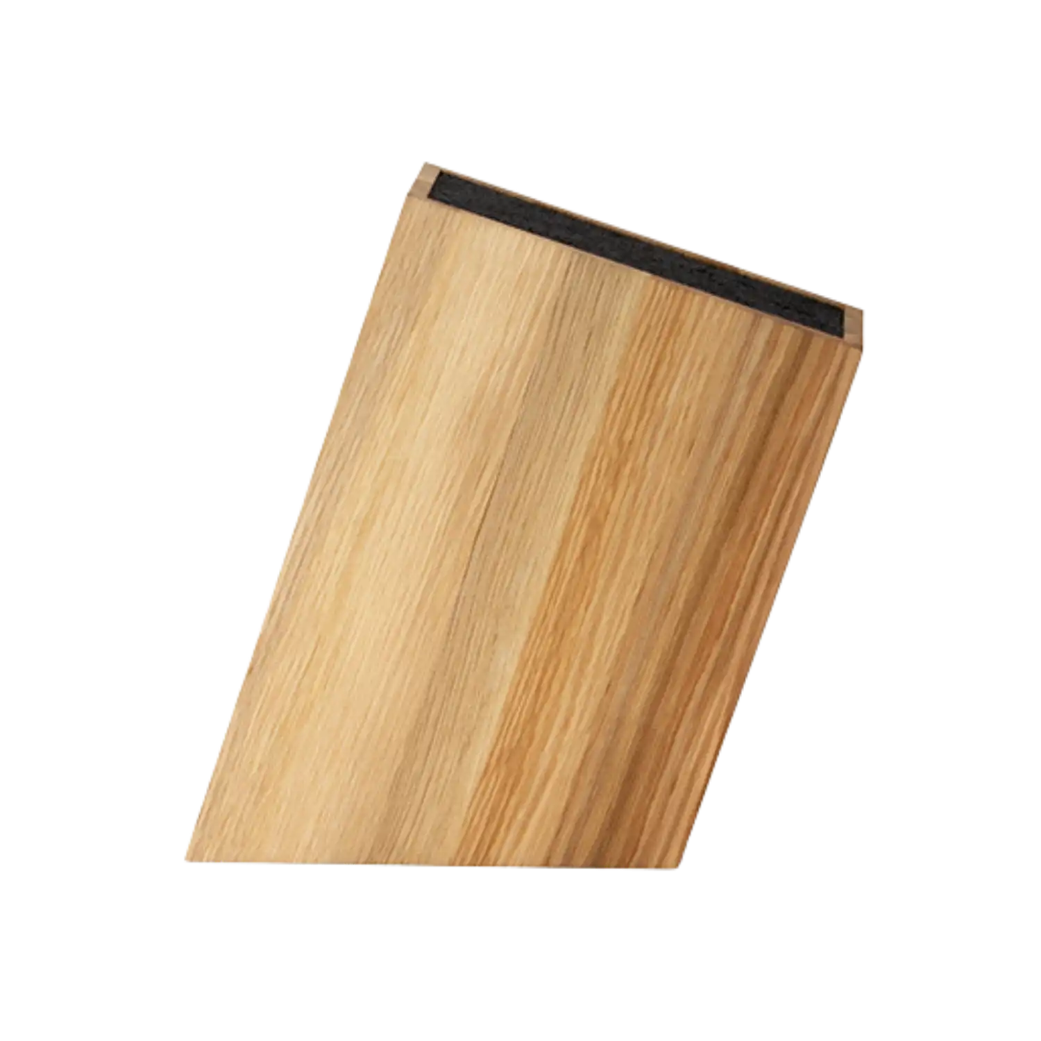 Messerblock aus Holz mit schwarzem Schlitz und platzsparendem Design.