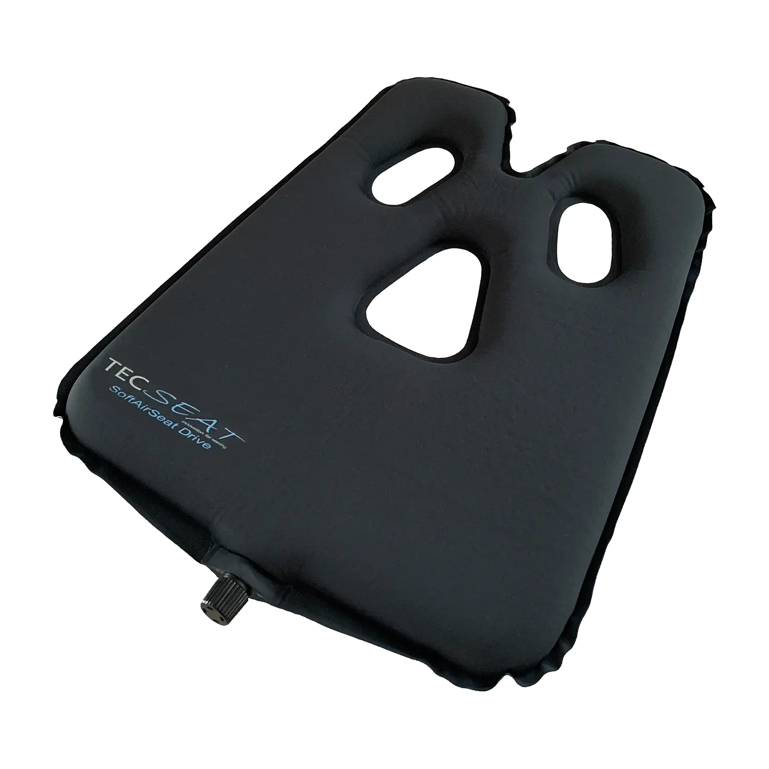 Orthopädisch wirkendes Autositzkissen in Schwarz mit Aussparungen für Komfort.