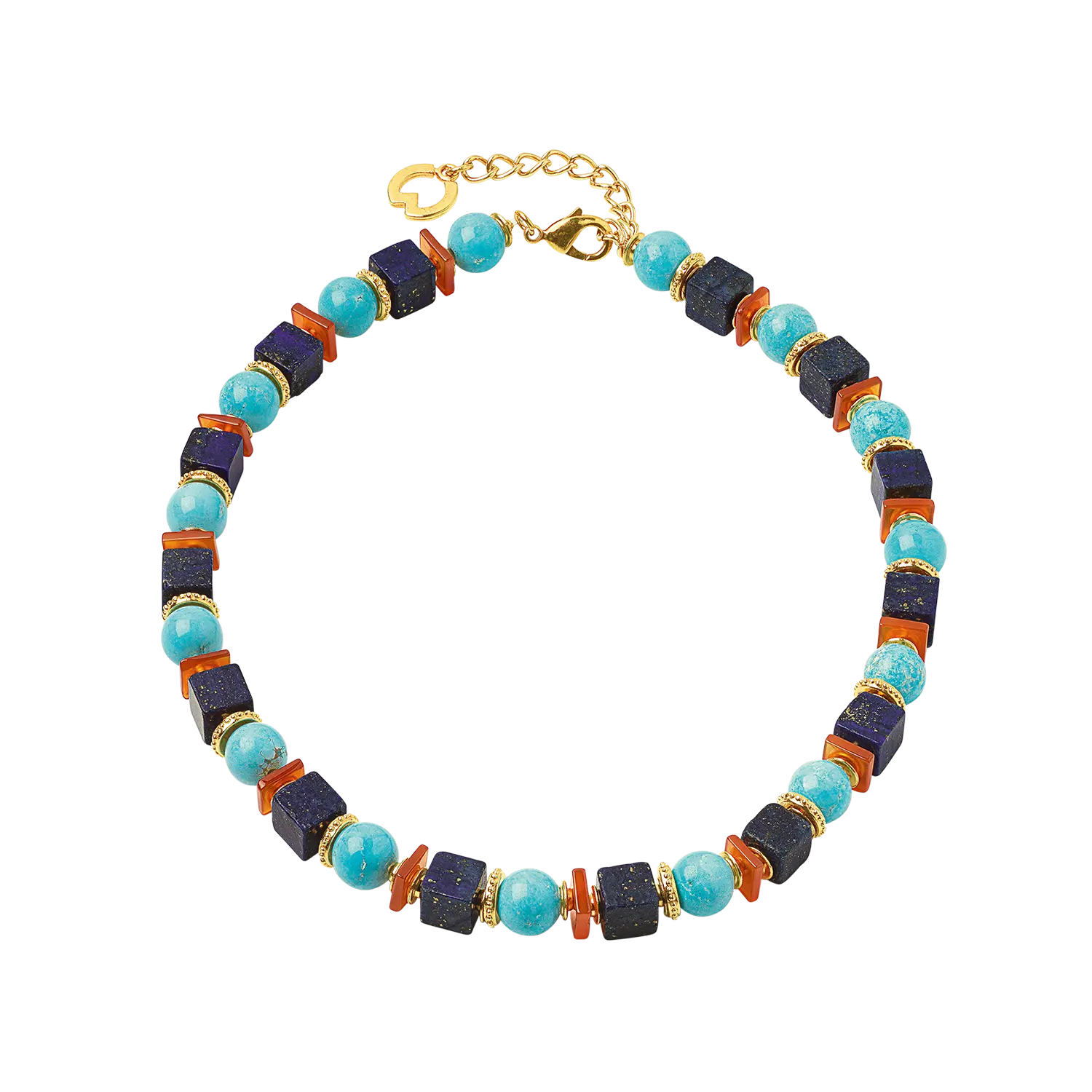 Collier "Jasmin": Perlenarmband mit Lapislazuli und 24-karätiger Goldschließe.