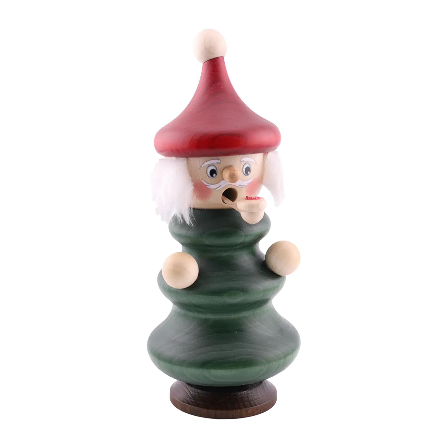 Räucherfichte Weihnachtsmann mit rotem Hut und grünem baumförmigen Körper.