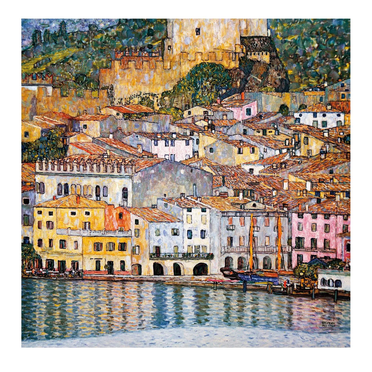 Impressionist Klimt Malcesine Gardasee Landschaftsmotiv mit Spiegelungen