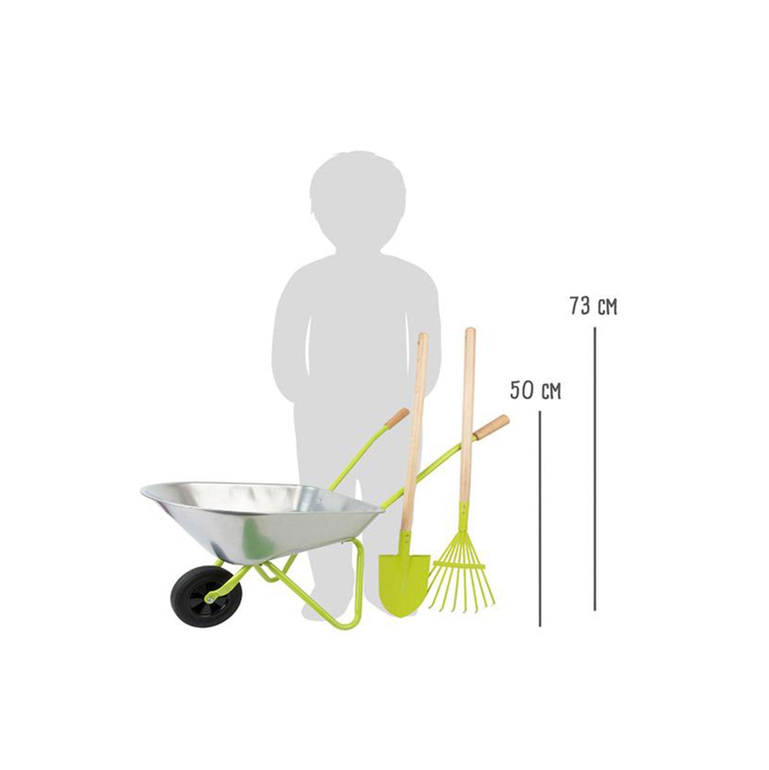 Schubkarre zum spielem für Kinder mit einer Griffhöhe von 50 cm