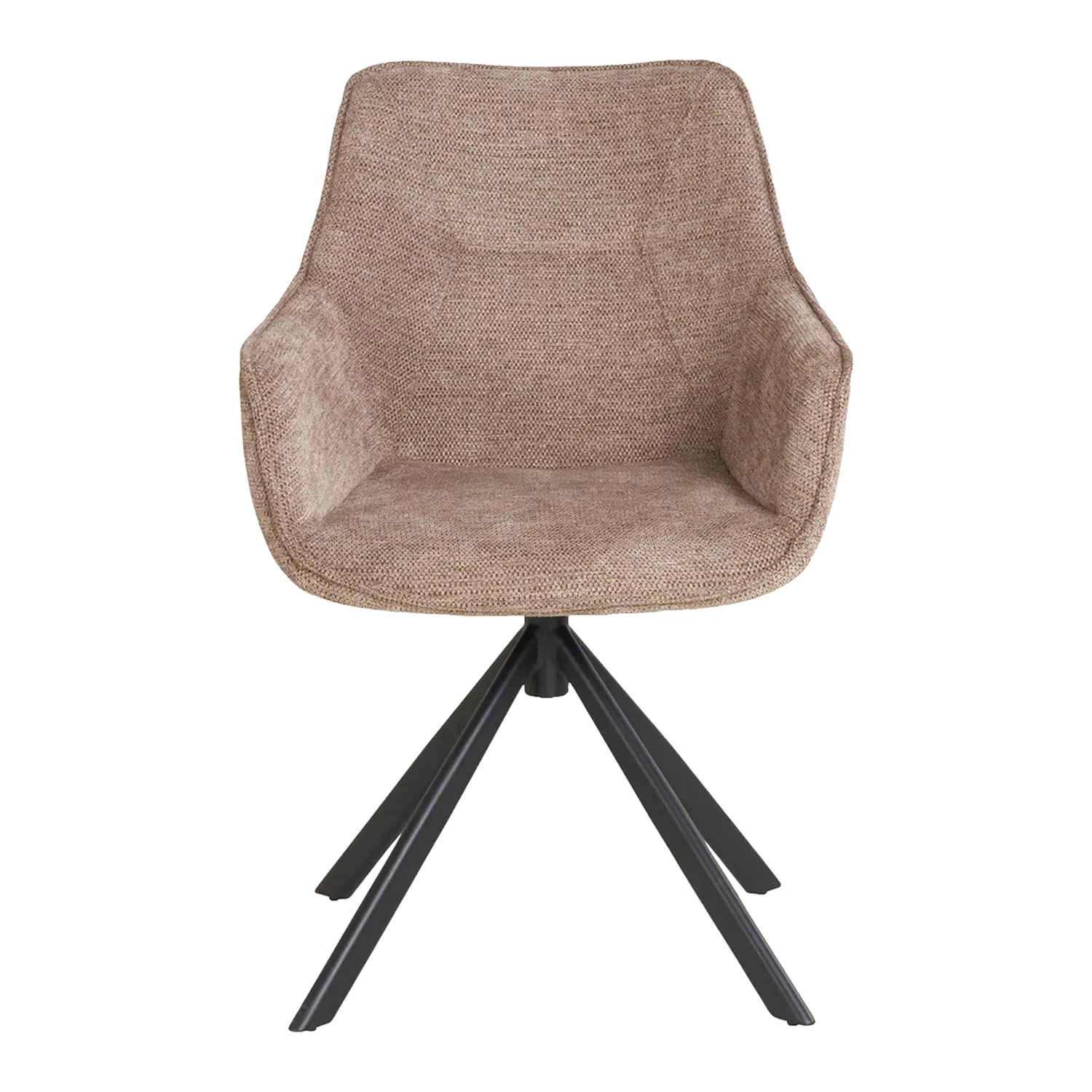 Diningsessel San Carlo: braun gepolsterter Sessel, abgewinkelte schwarze Metallbeine.