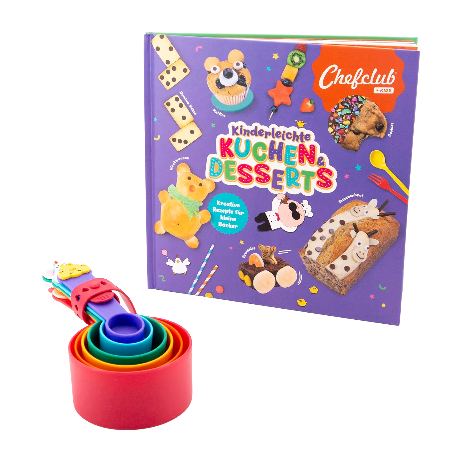Rezeptbuch Set Kinderleichte Kuchen und Desserts mit bunten Bechern im Layout