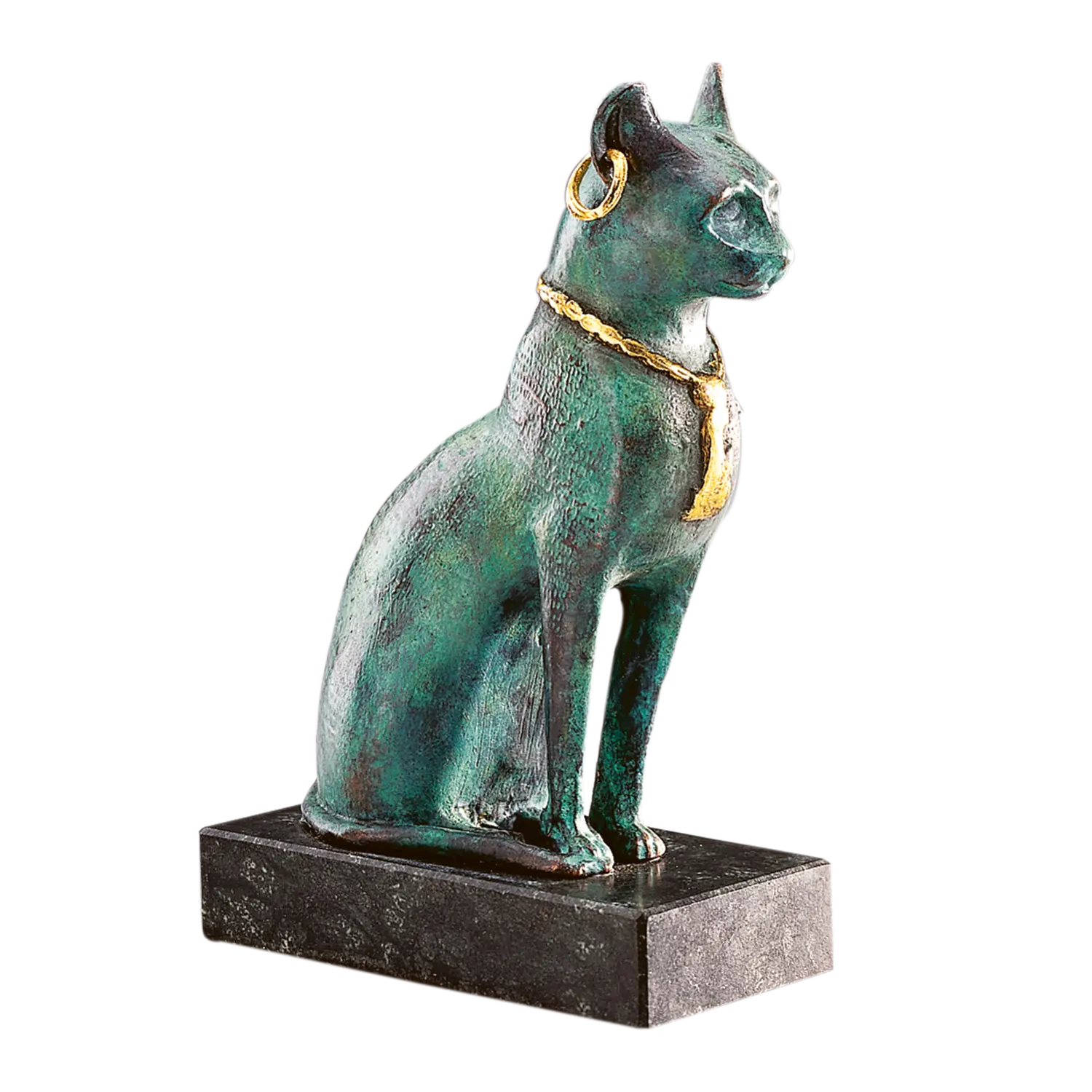 Bastetkatze Skulptur Ägypten, Bronze mit Gold, antike ägyptische Figur.