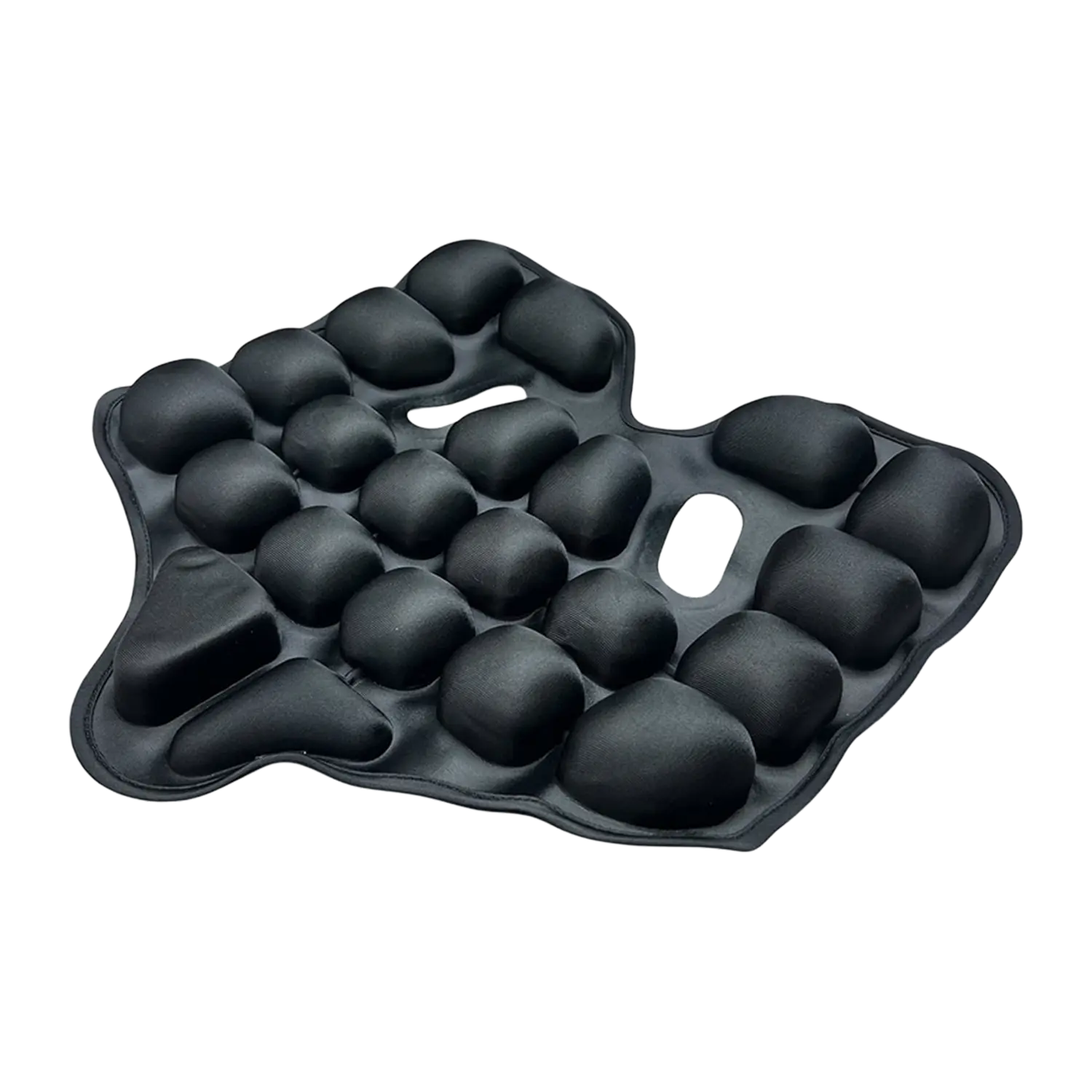 SoftAirSeatPro Sitzkissen: schwarzes ergonomisches Sitzkissen, flexbox-inspiriertes Design.