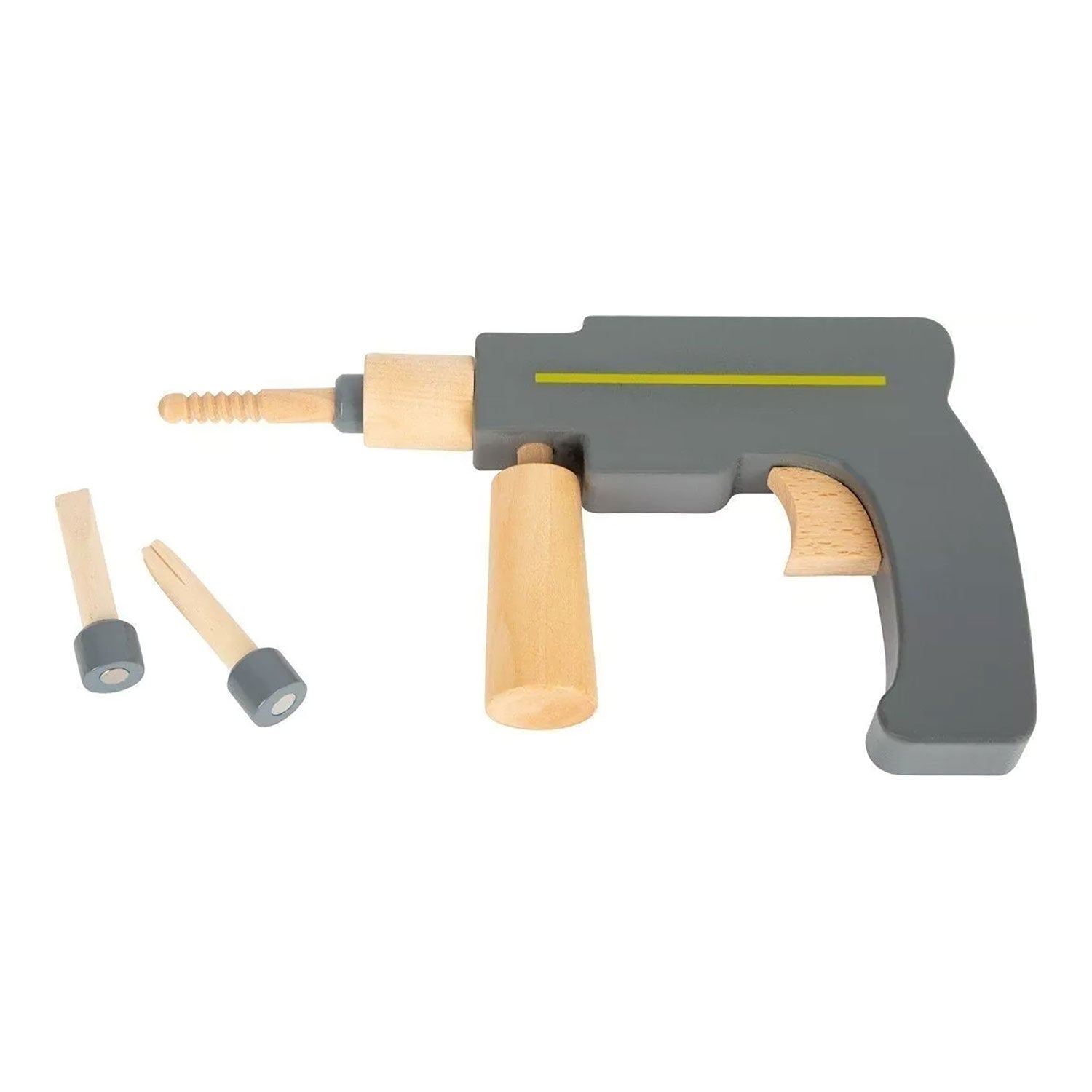 Spielzeugbohrer aus Holz mit Bits für das Set Kinder Werkzeugkoffer aus Holz.