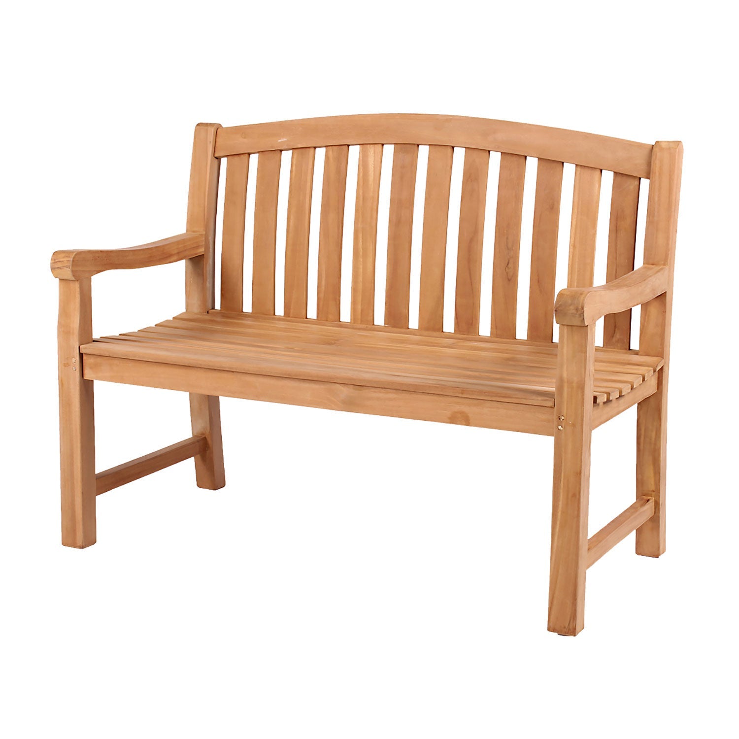 Die Gartenbank aus Holz 2-Sitzer verfügt über vertikale Rückenlehnen, eine flache Sitzfläche und stabile Armlehnen für zwei Personen. Die natürliche Massivholzoberfläche bietet zeitlose Eleganz und passt perfekt in klassische Innenräume oder stilvolle Außenbereiche.