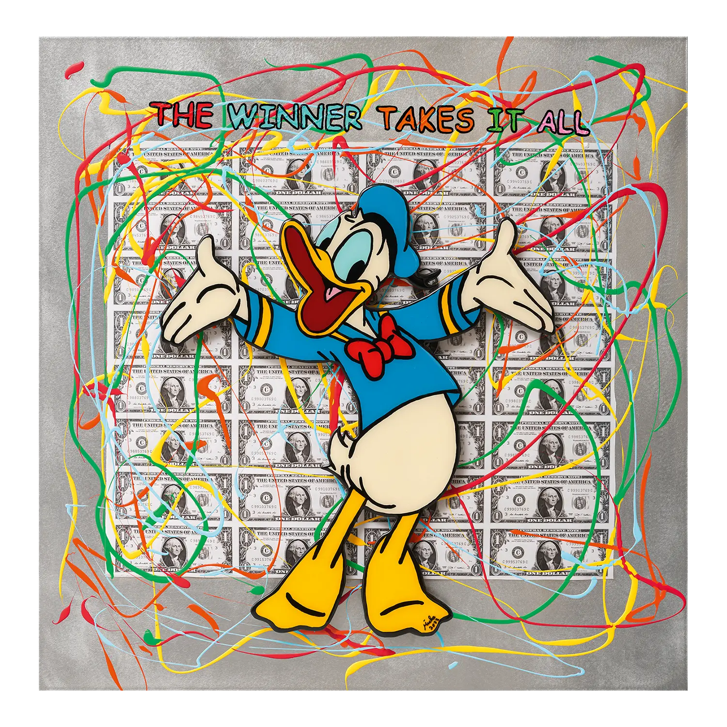 Bild "The winner takes it all" - Pop Art Kunstdruck mit Donald Duck.