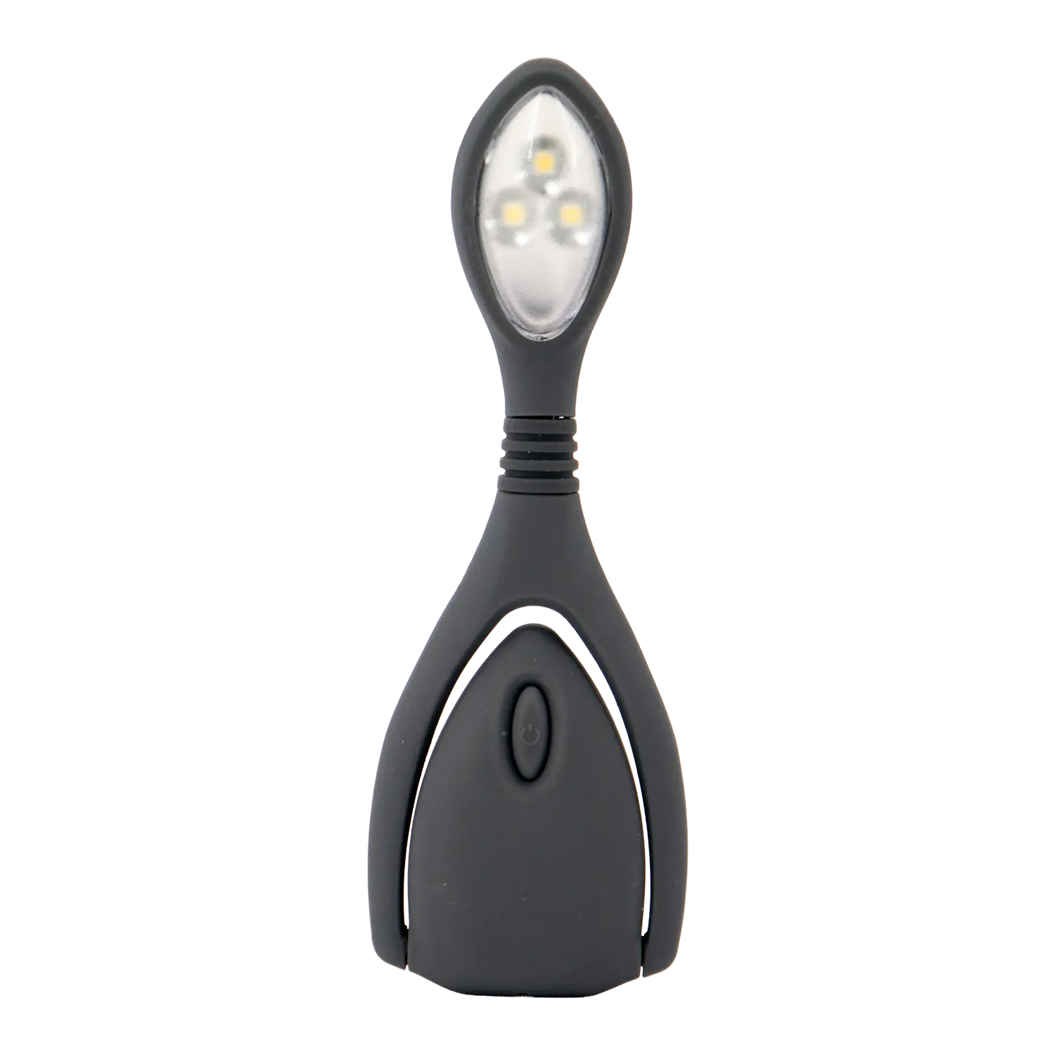 Kompakte schwarze USB Leselampe fürs Bett mit Clip und Akku.