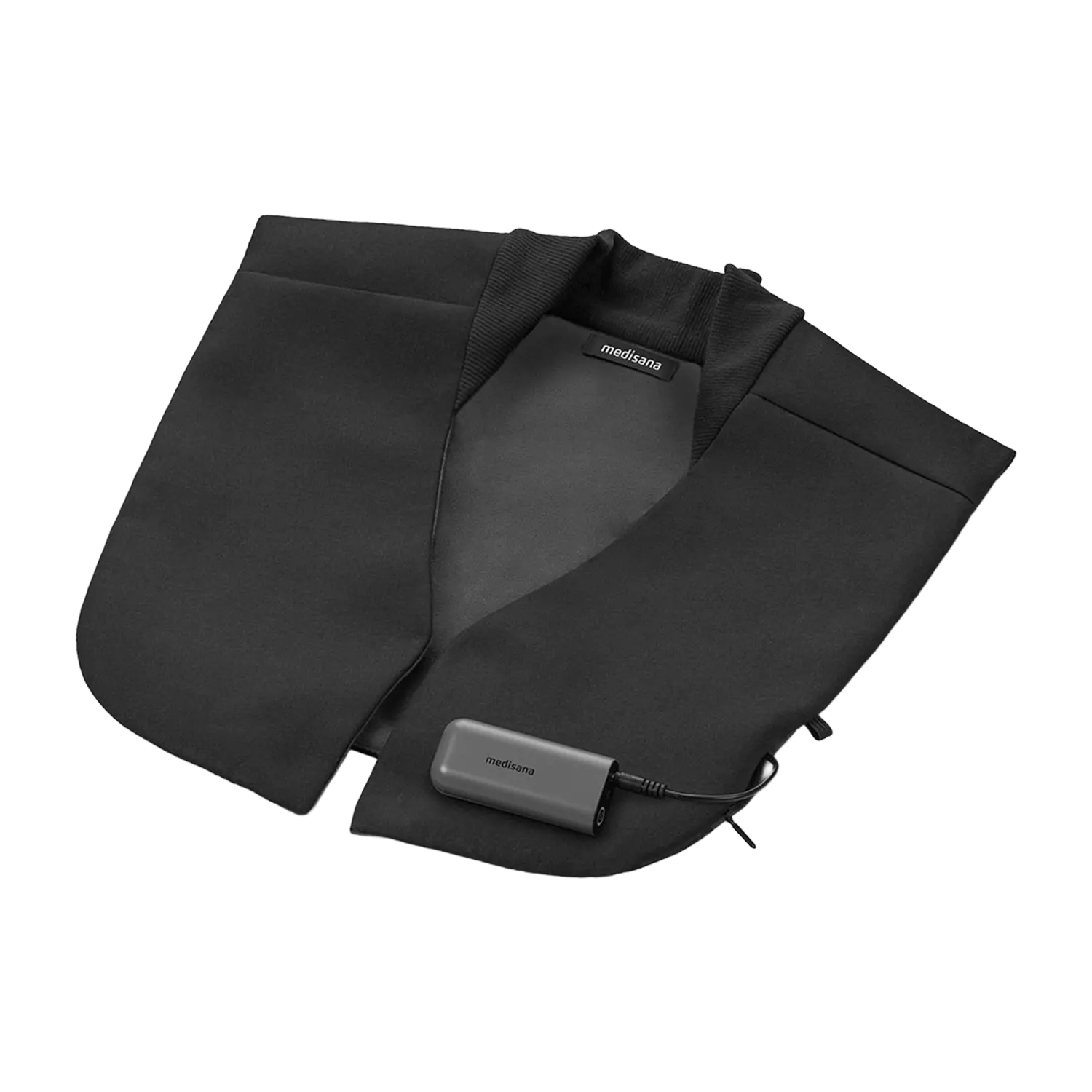 Wärmecape kurz: Schwarzer elektrischer Heizschal mit Batteriepack.