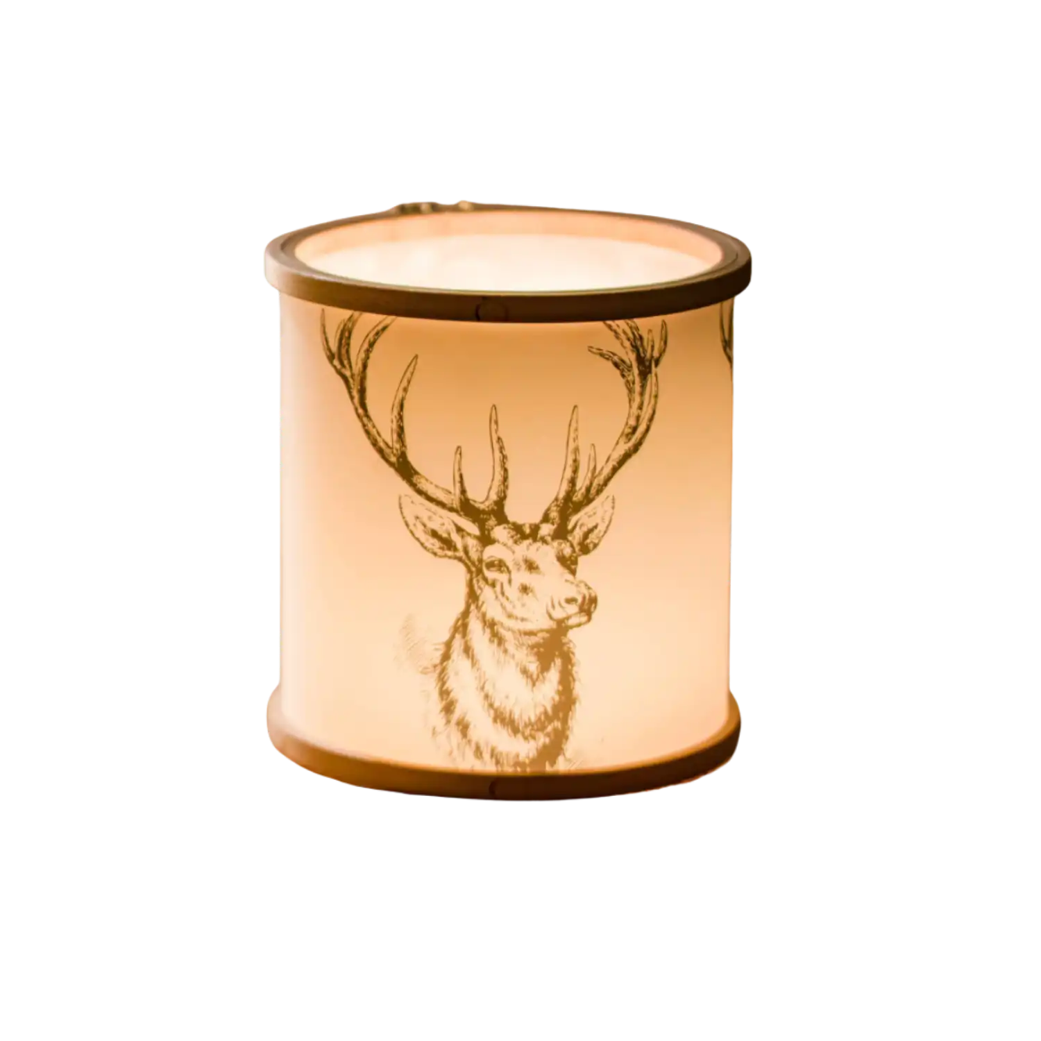 Die Leuchte "Stitch Light" von Windlicht zeigt auf ihrem Schirm einen handgezeichneten Hirsch.