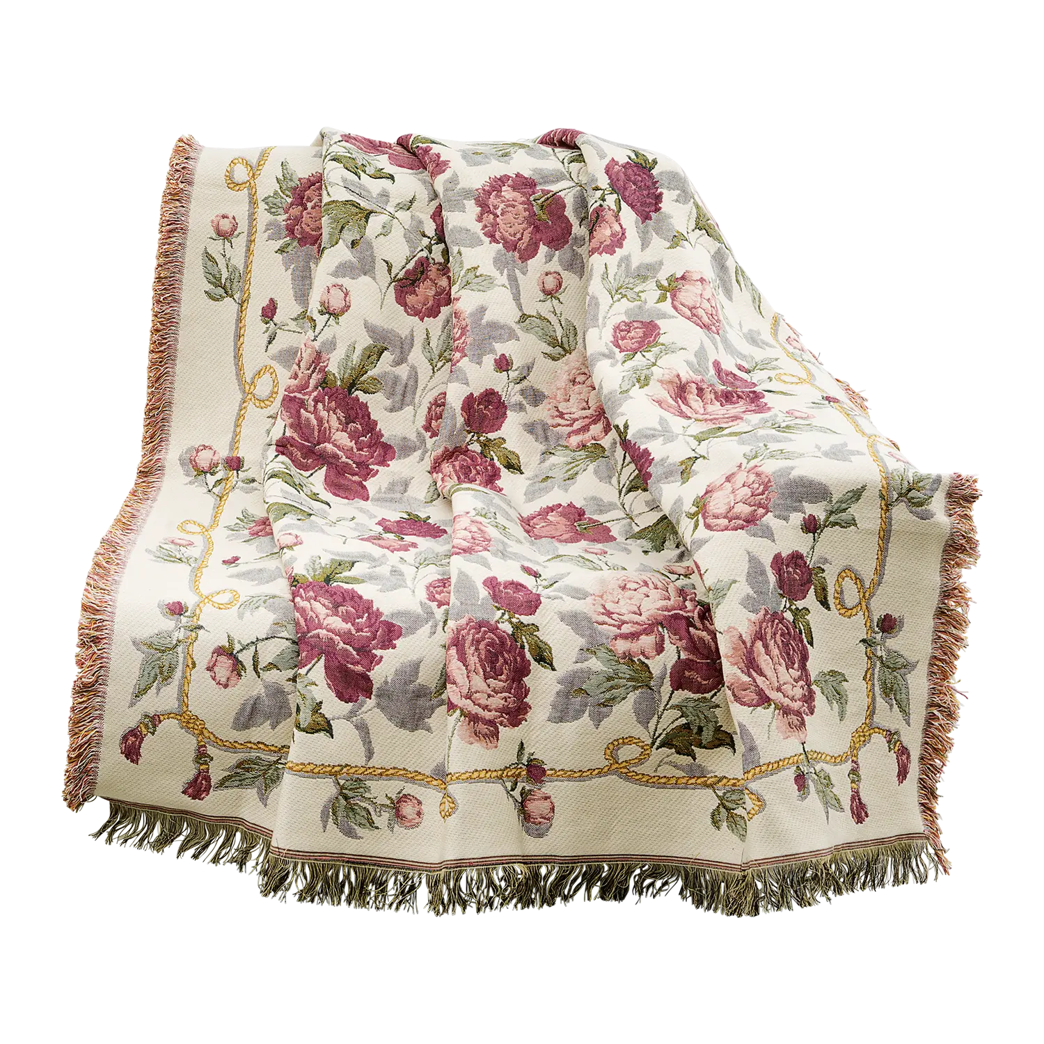 Wohnplaid "Rosen" von ars mundi, 100 Baumwolle, feine Gobelin-Qualität.