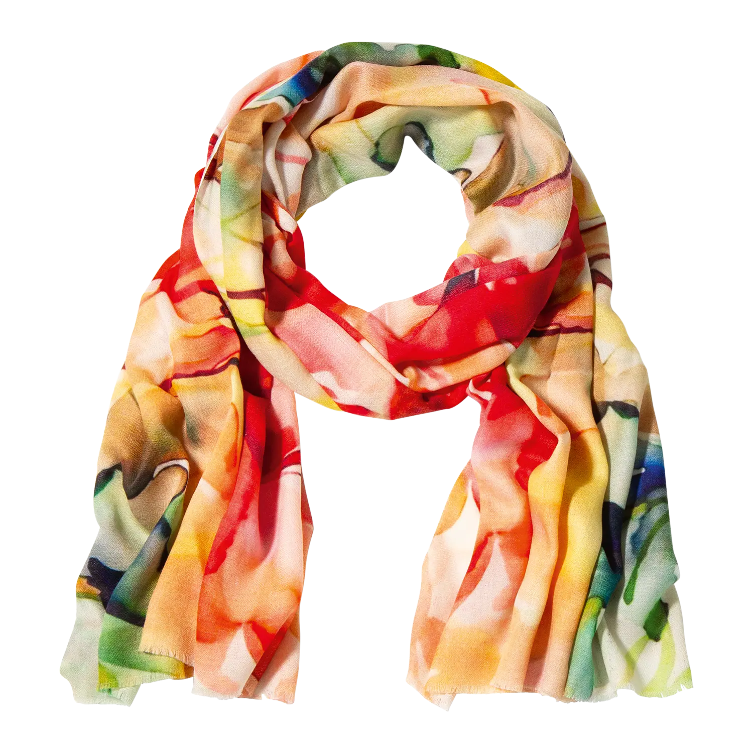 Colorful Flowers warmer Wollschal aus 100 Wolle mit floralem Design.